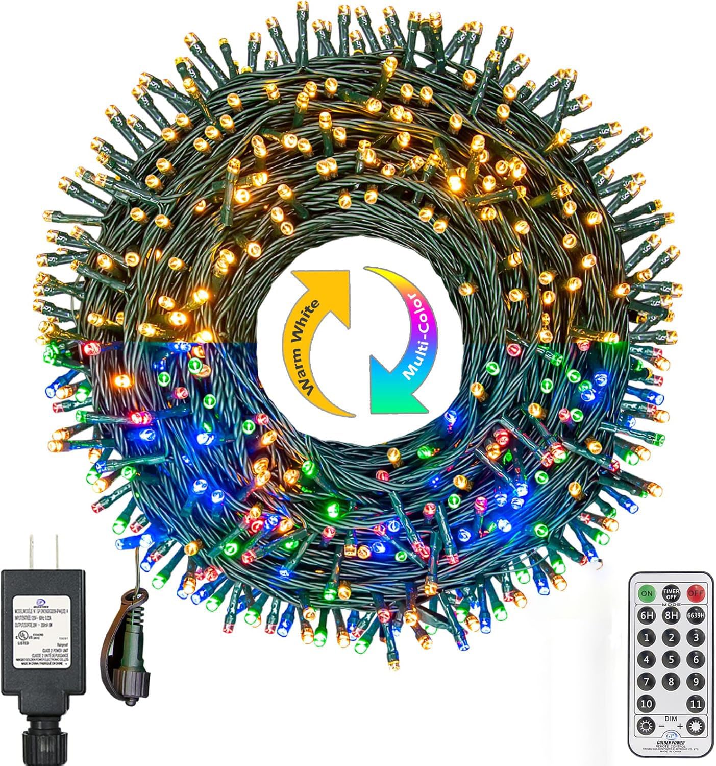 XUNXMAS Christmas Lights 300 LED 108FT Color Changing Christmas Tree Lights with Warm White & Multicolor  11 Modes Waterproof and Connectable Christmas String Lights with Remote for Xmas Decorations