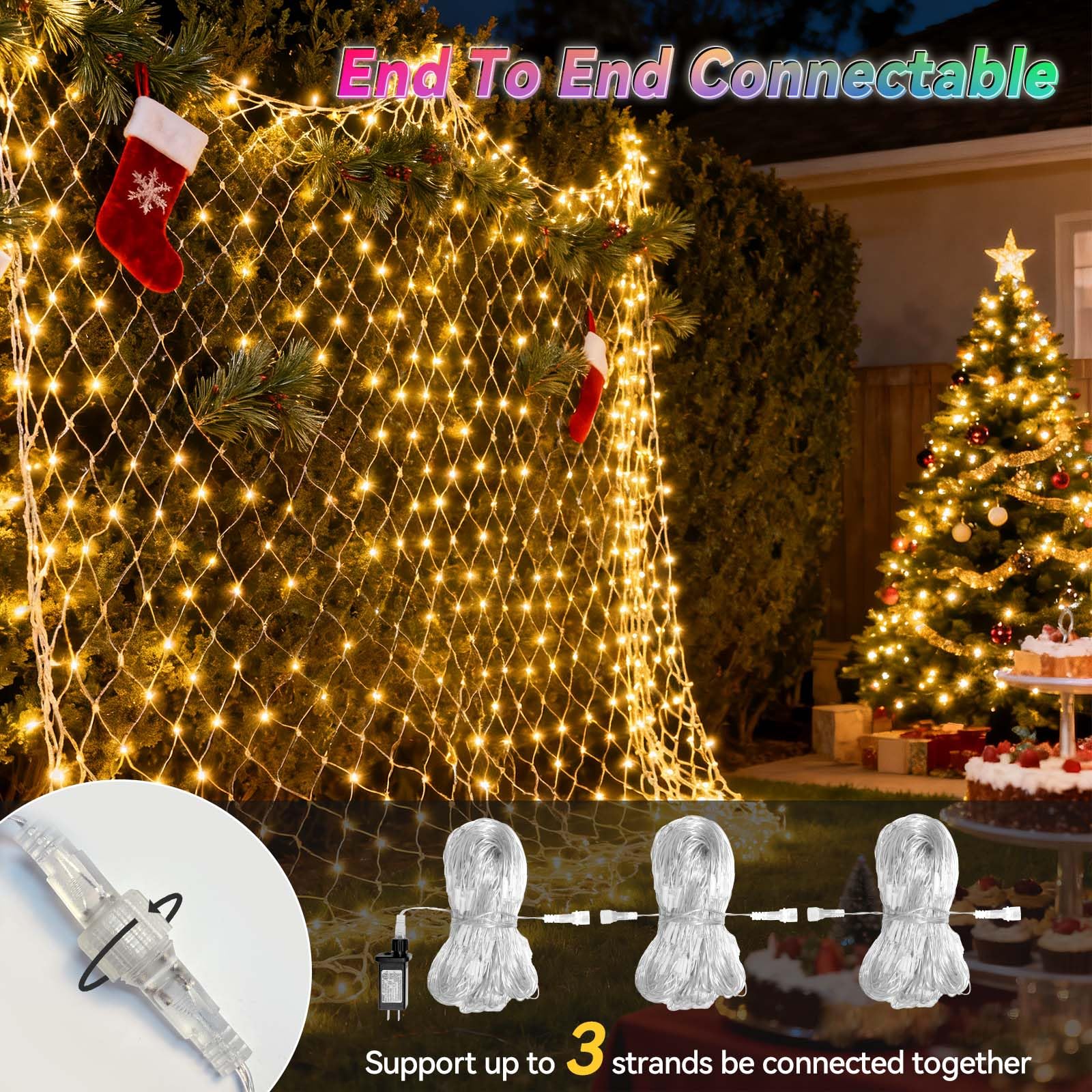 Lithome 10 X 10Ft Christmas Net Lights Outdoor  35 Colors Changing 240 Led Christmas Net Lights With Remote Connectable  9 Modes Rgb Mesh Light Plug In For Bushes  Xmas  Garden  Gazebo  Holiday Decor