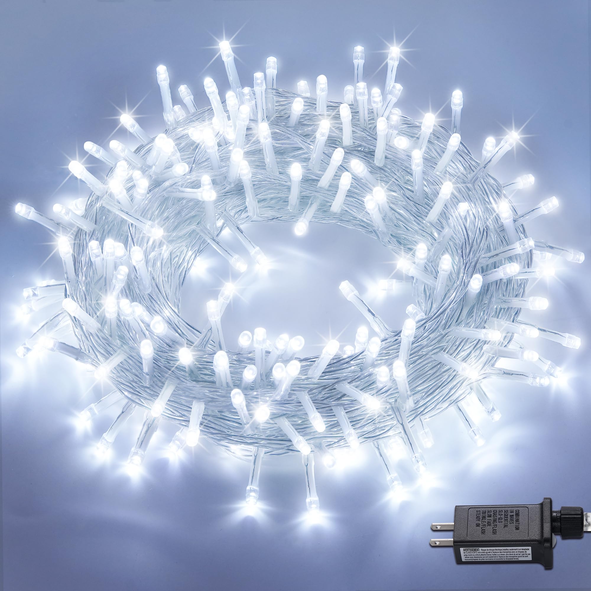 POTIVE White String Lights - 200 LED Waterproof Fairy Lights, 66ft Clear Wire, 8 Modes, Indoor/Outdoor Décor
