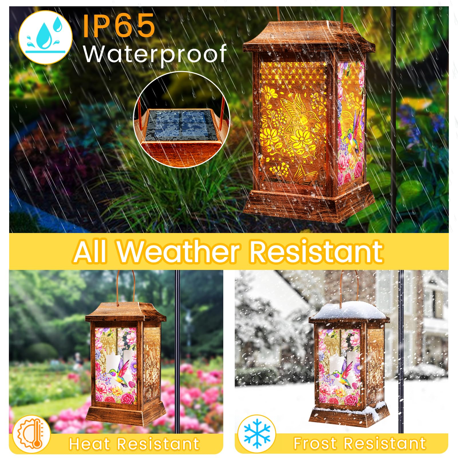Hummingbird Solar Lanterns Outdoor Hanging Lanterns  Metal Glass Garden Decor Solar Lights  Gifts For Women Mom Birthday Grandma Mothers Day  Waterproof Decorative Lantern For Outside Patio Yard