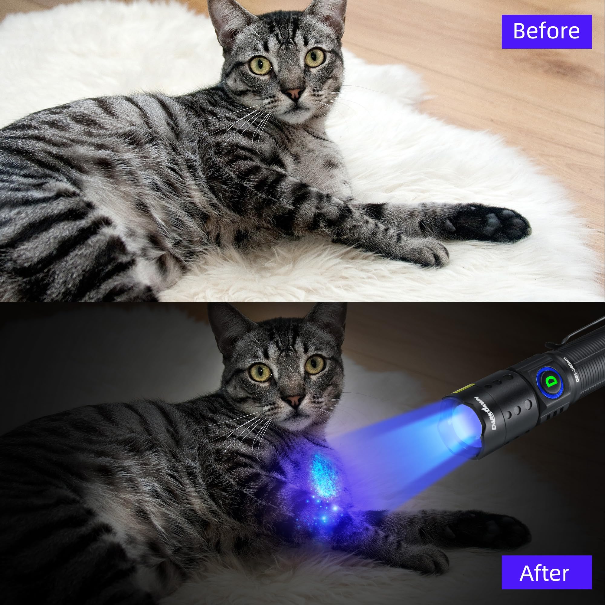 Darkdawn Uv 365Nm Flashlight - Mini Usb Rechargeable Blacklight For Pet Stains & Resin Curing
