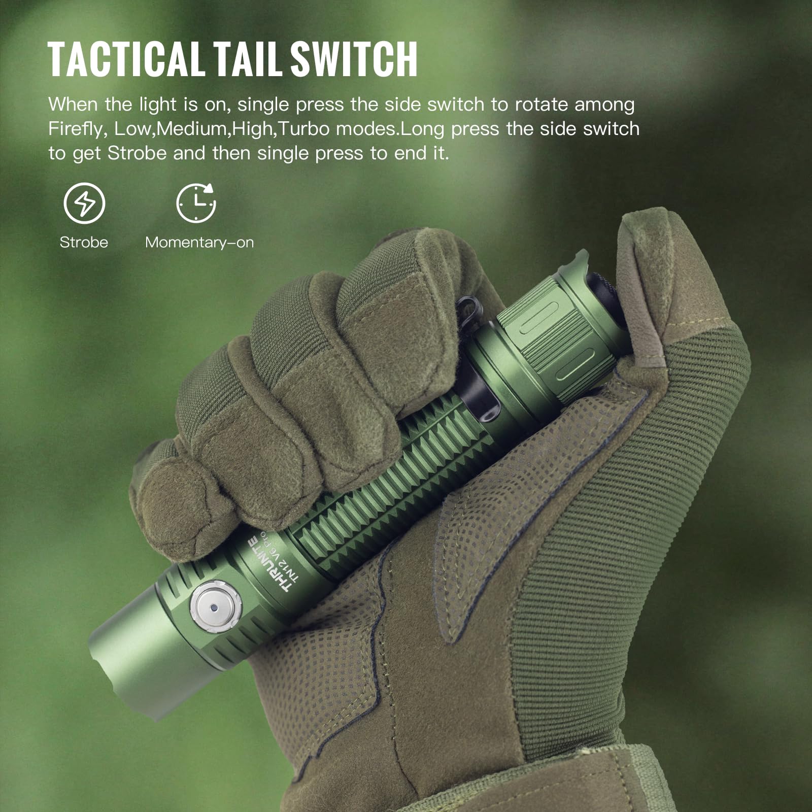 ThruNite TN12 V6 Pro Tactical LED Flashlight - 1705 Lumens, USB-C Rechargeable, Compact for EDC, Law Enforcement, Outdoor Use (Green)