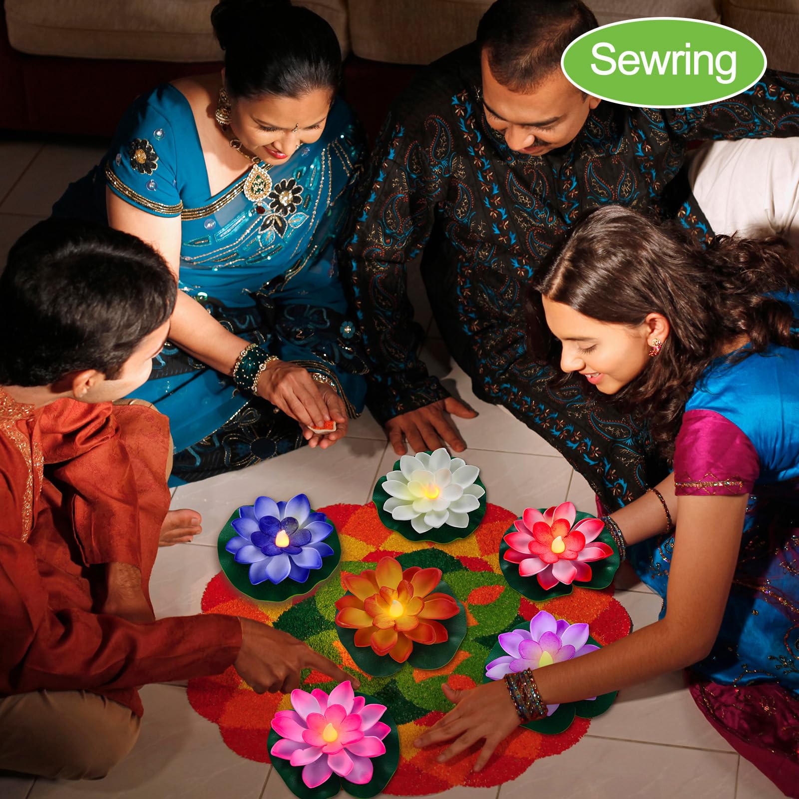 Tujoe 6 Pcs Diwali Lotus Decoration Floating Lotus With Lights Plastic Flower Diwali Artificial Lotus Traditional Indian Decor For Diwali Puja Home Outdoor Party Decoration (5.71 Inch)