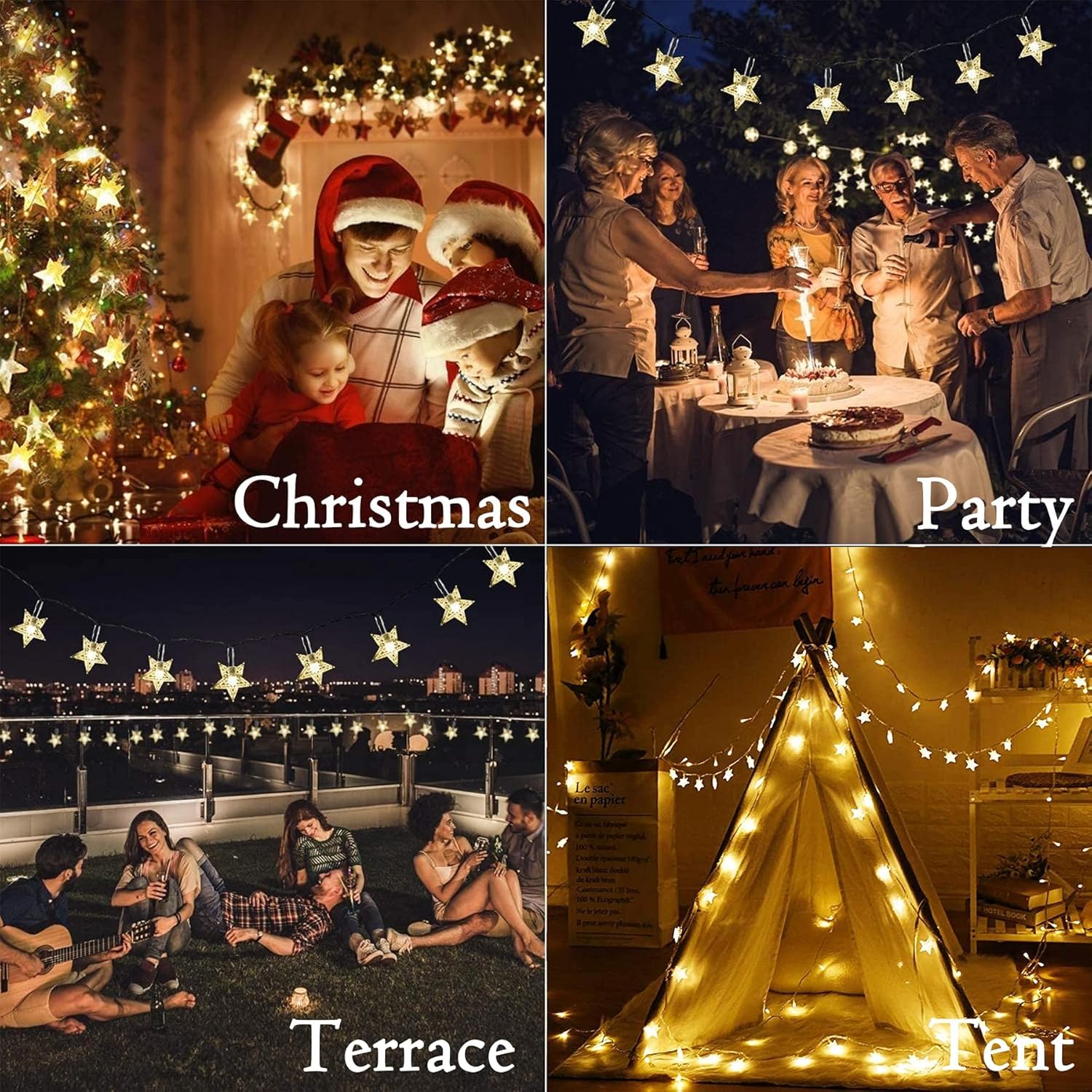 Star String Lights Battery Operated 17Ft 40 Led Star Fairy String Lights  Battery Powered Christmas Lights For Indoor Outdoor Wedding Party Christmas Tree Ramadan Bedroom Patio Decoration Warm White
