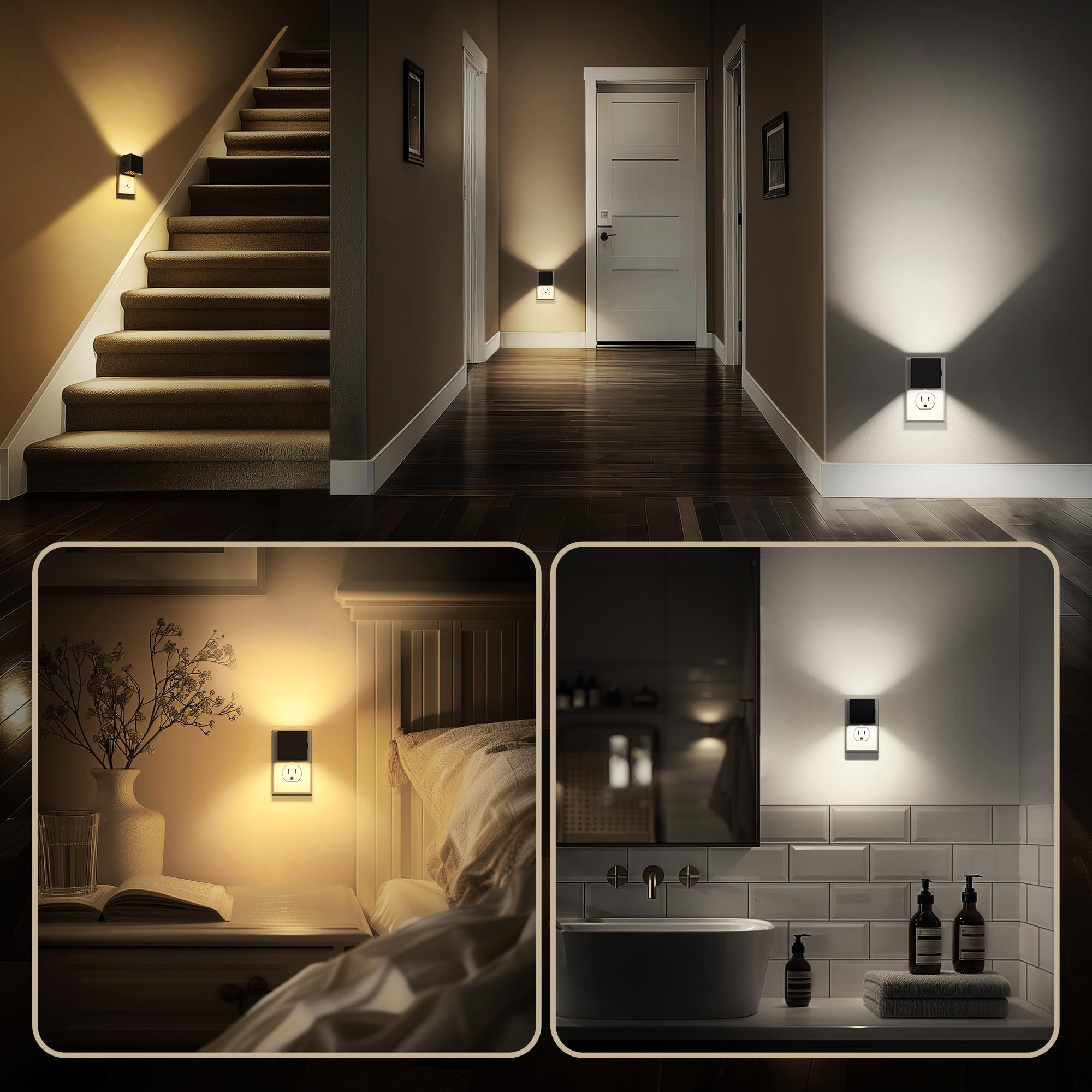 DORESshop Night Lights Plug Into Wall, 2 Pack, Dusk to Dawn Sensor, 3 Color Temperatures, Plastic, Multicolor, Model D-GY10608US-2