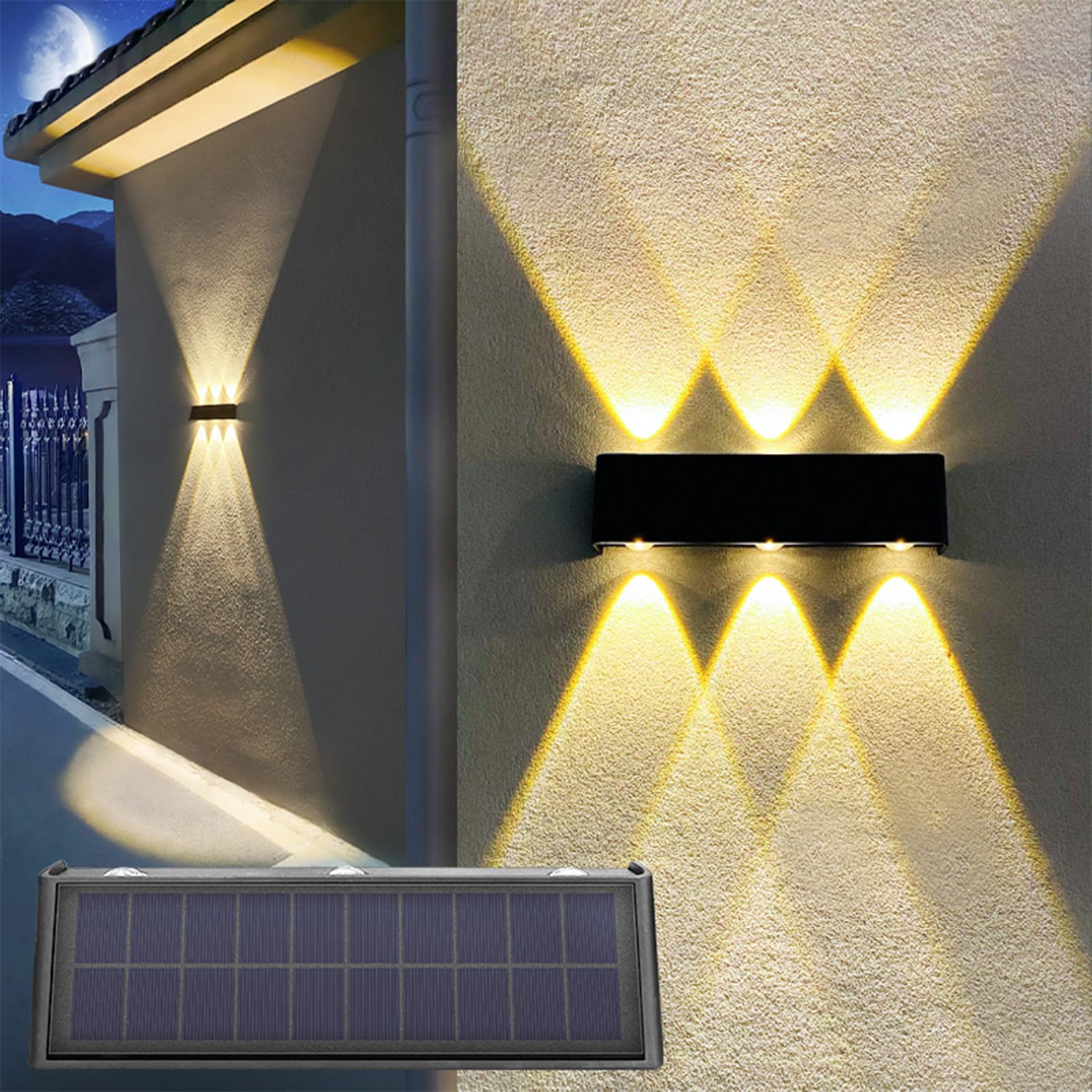 Mrzxy Solar Wall Lights Outdoor Aluminum Sconce Spot Lens 3000K LED Up and Down Waterproof Solar Lights for Outside, Porch, Gara