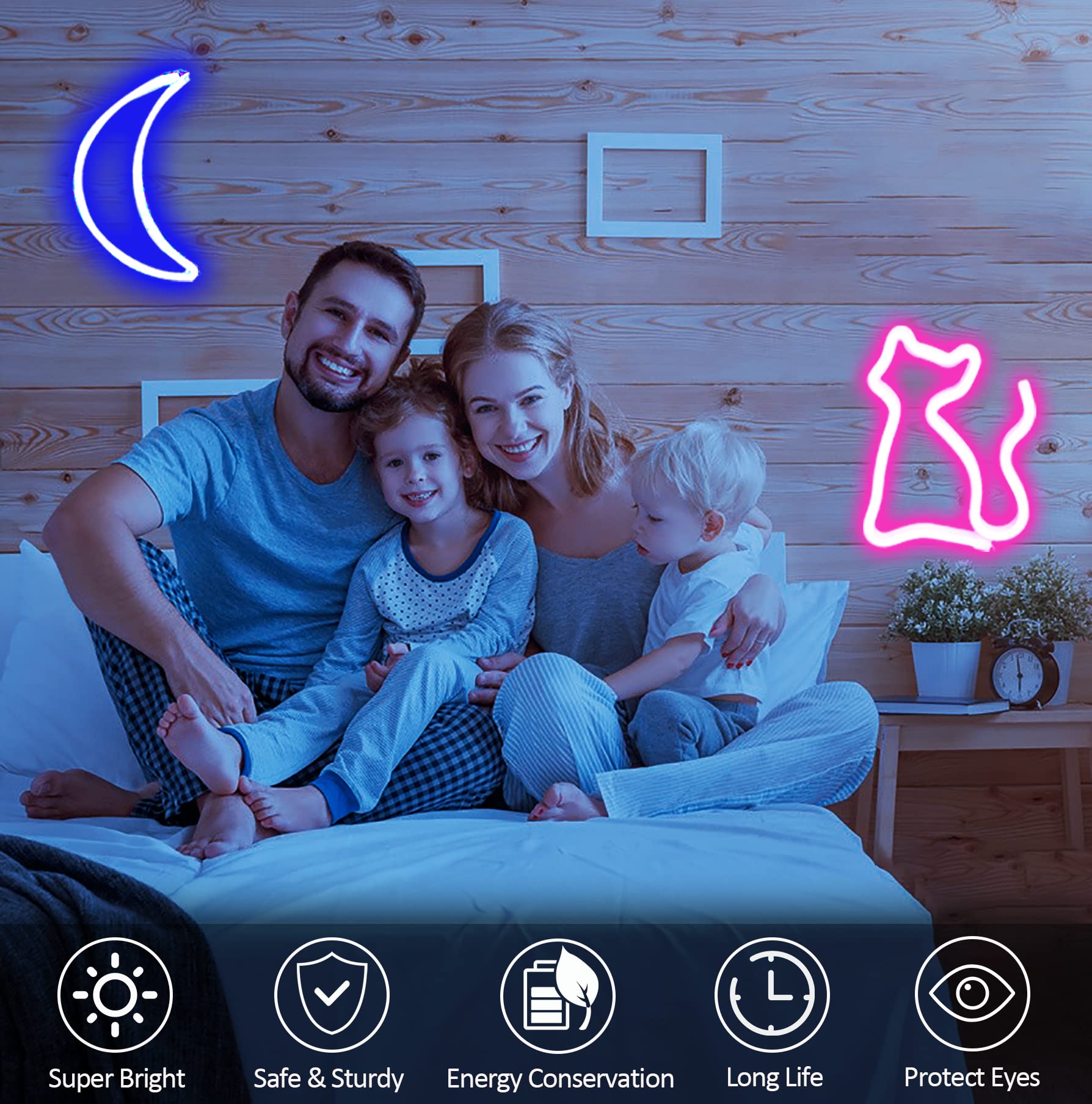 Werfeito Neon Sign, LED Cat and Moon Lights, USB/Battery Operated, Wall Decor, Model ML-NHD-FT-02, Color: Cat Moon