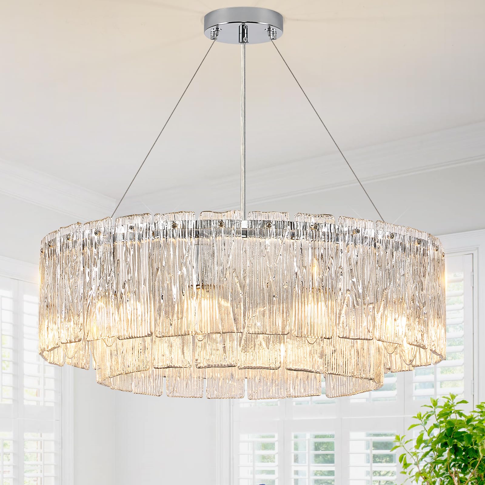 Modern 24  Chrome Chandeliers 10-Light Crystal Glass Round Chandelier stylish Drum Ceiling Pendant Light Fixtures 2 Tiers Hanging Lighting For Dining Room Foyer Living Room Bedroom