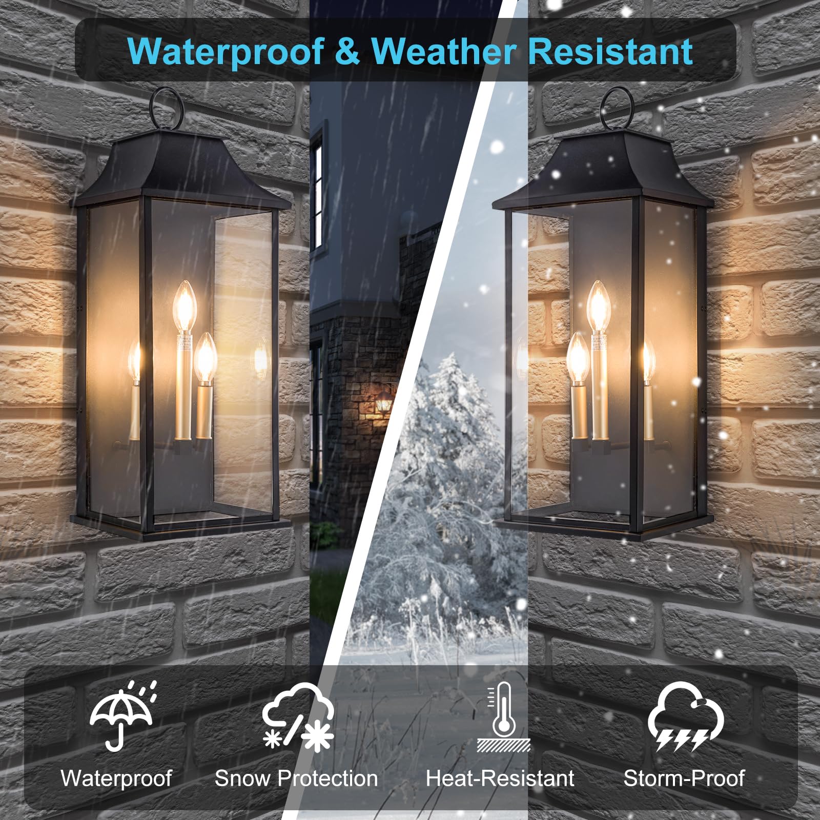 Lawyettle Dusk To Dawn Outdoor Wall Light 3-Light, 25'' Large Outdoor Light Fixture, Black Exterior Wall Lantern, Waterproof Out