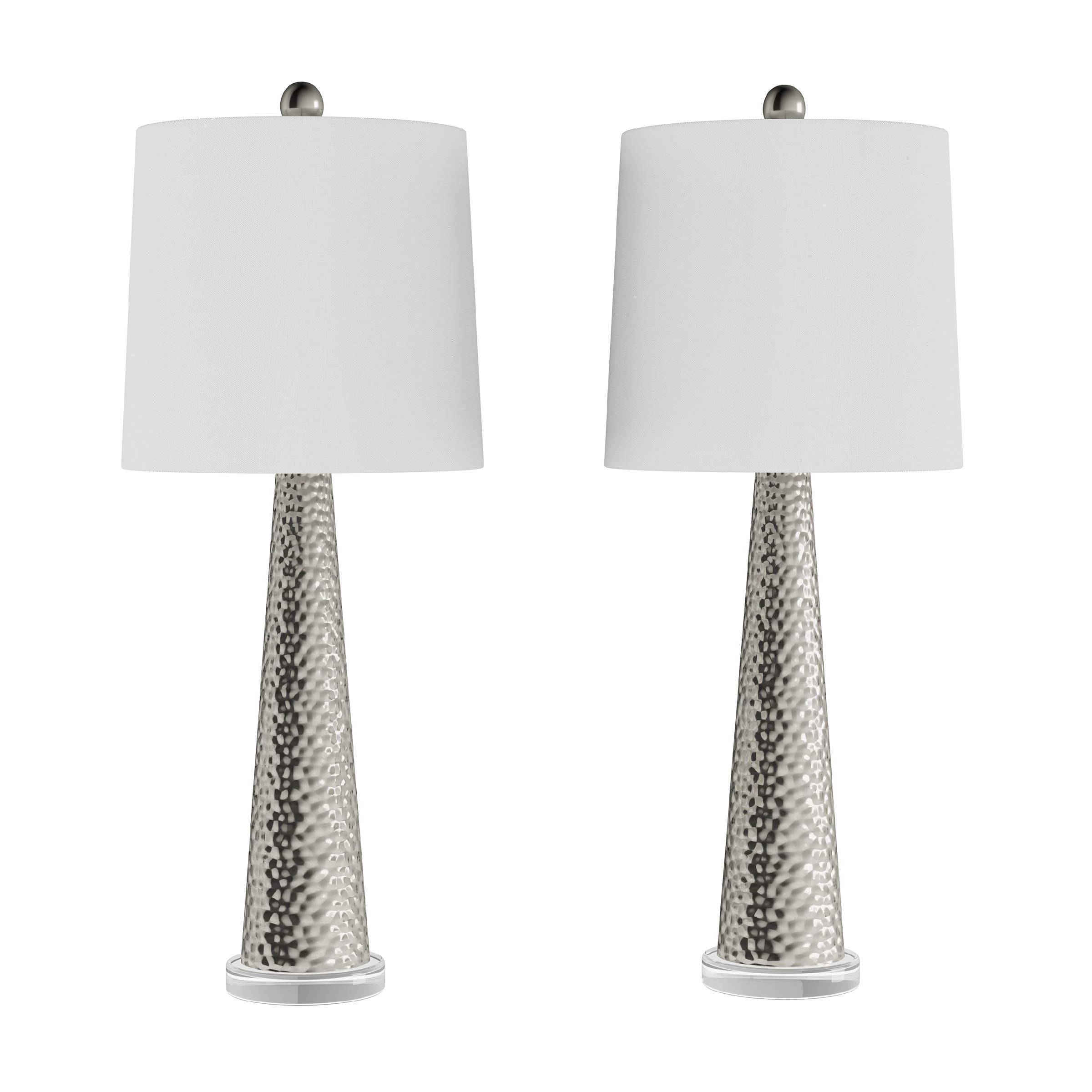 Lavish Home Table Lamps - Set Of 2 Contemporary Hammered Glass Lights For Bedroom, Living Room, And Office With Energy-Efficient