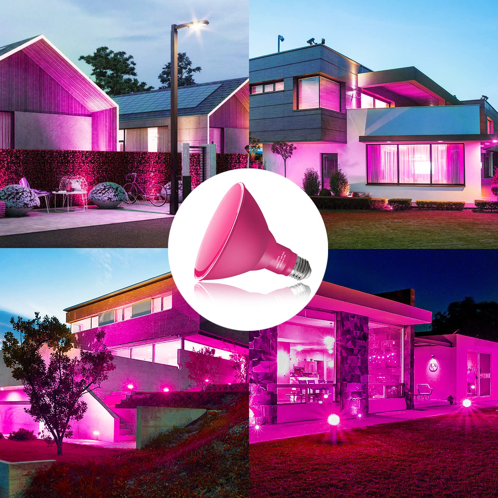 LOXYEE Par38 LED Flood Light Bulbs, 20W Replace 200W, Pink, E26 Base, 2 Pack for Halloween & Party Decor
