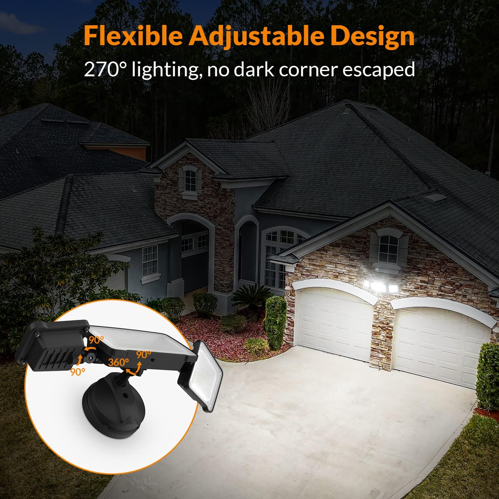 LEPOWER 3500LM LED Flood Light Outdoor, Switch Controlled LED Security Light, 35W Exterior Lights with 3 Adjustable Heads, 5500K