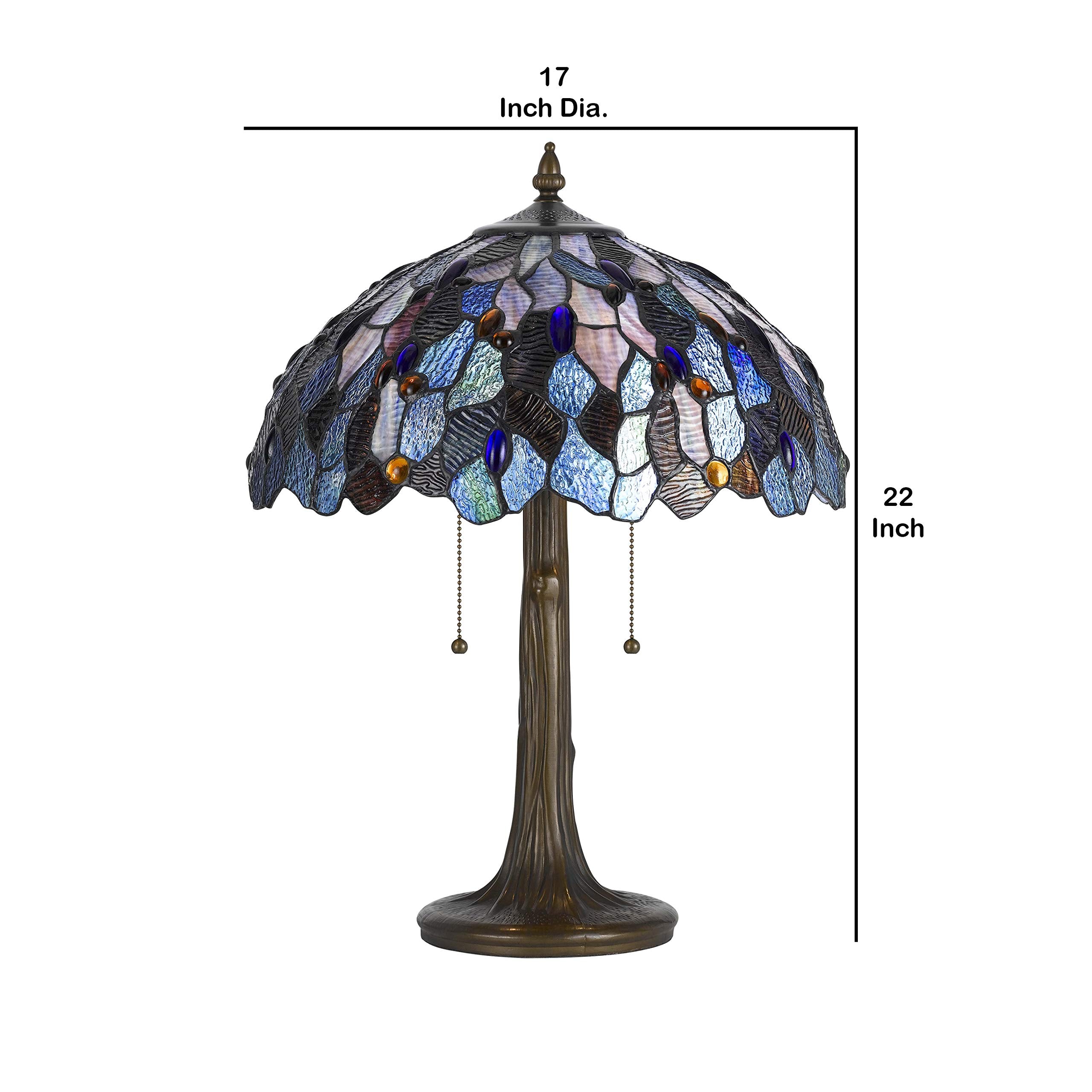 Benzara 2 Bulb Tiffany Floor Lamp, Metal with Mosaic Design Shade, Multicolor, Model BM223637