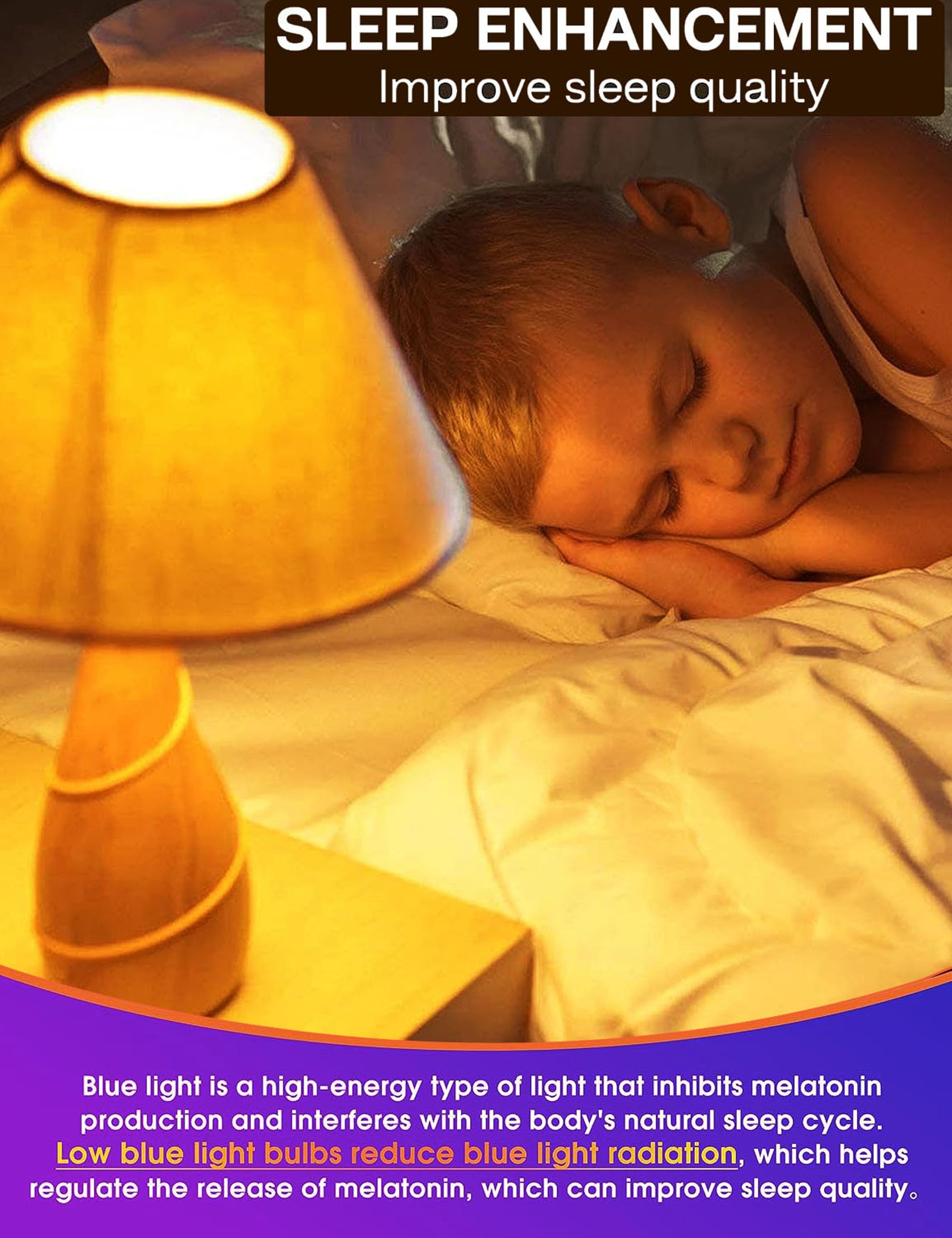 Angyues Amber Sleep Light Bulbs, Blue Light Blocking, A19 3W(25 Watt Equivalent) Dim Light Bulbs For Lamp,1800K Warm Light Bulbs
