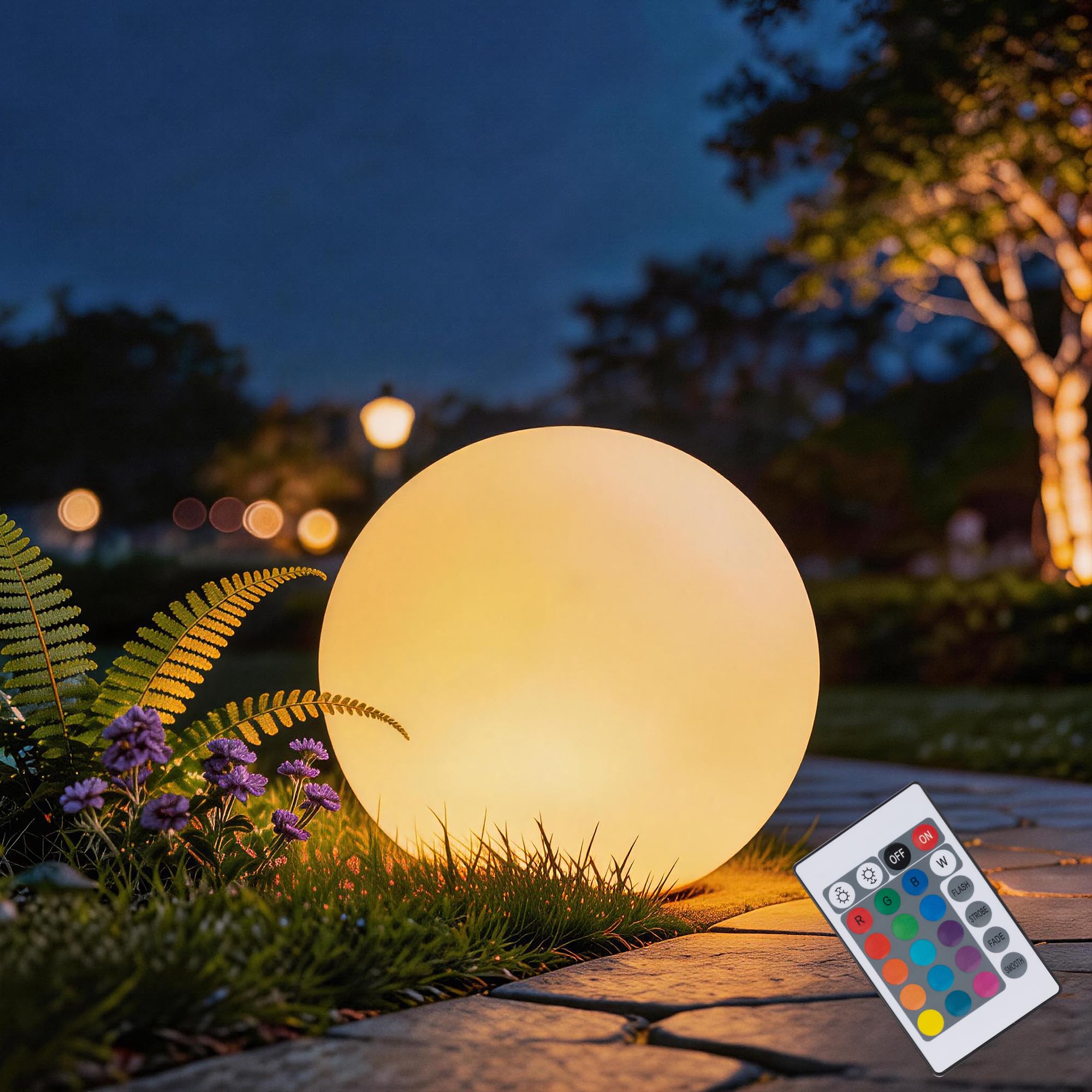 FANOAULEA 10 Inch Ball Light, Outdoor Glow Globe Light with Remote Control, LED Solar Gazing Ball Night Light 16 Modes RGB Color