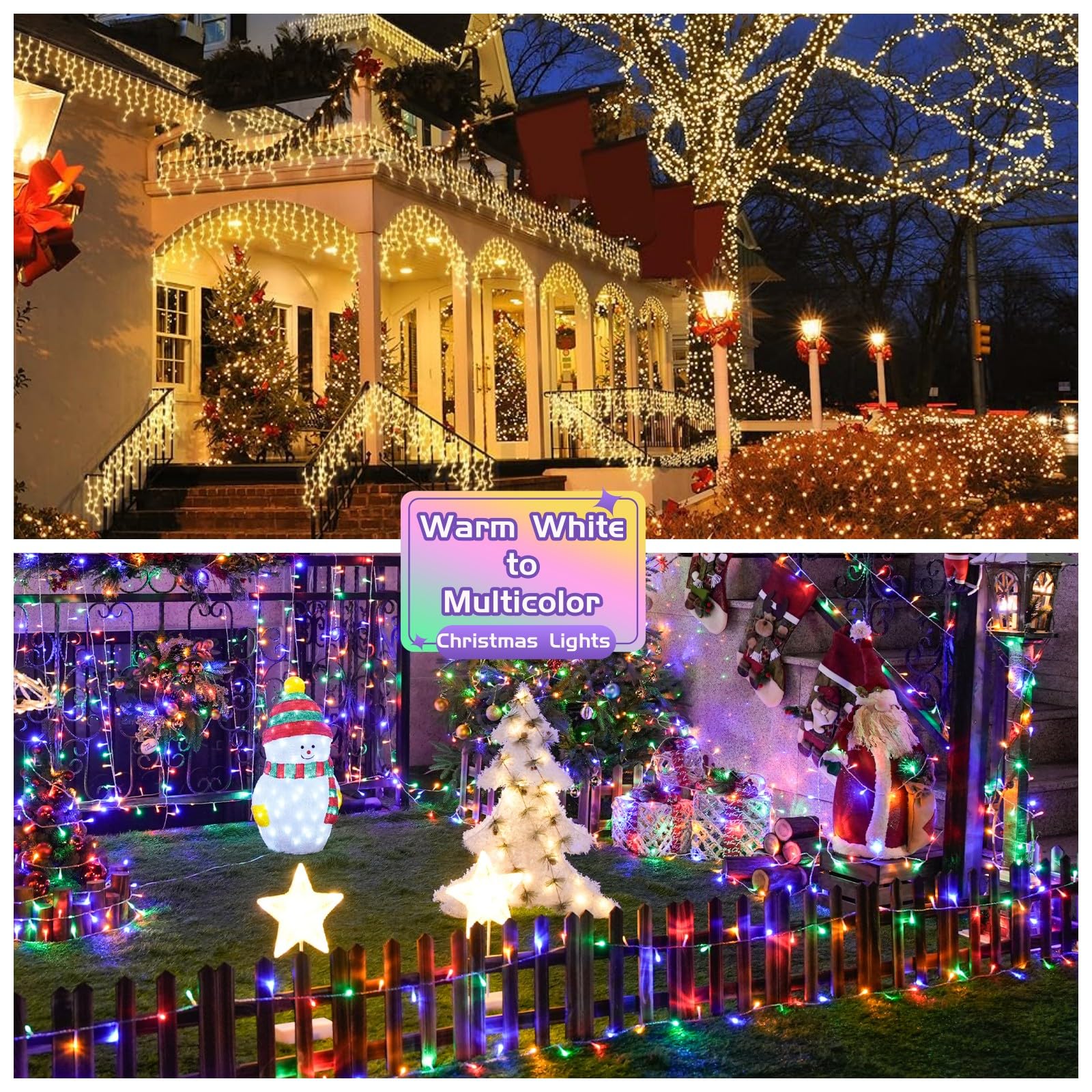 Jmexsuss 200 Led Color Changing String Lights Indoor Plug In, Warm White & Multicolor Christmas Lights Outdoor Clear Wire, 66Ft