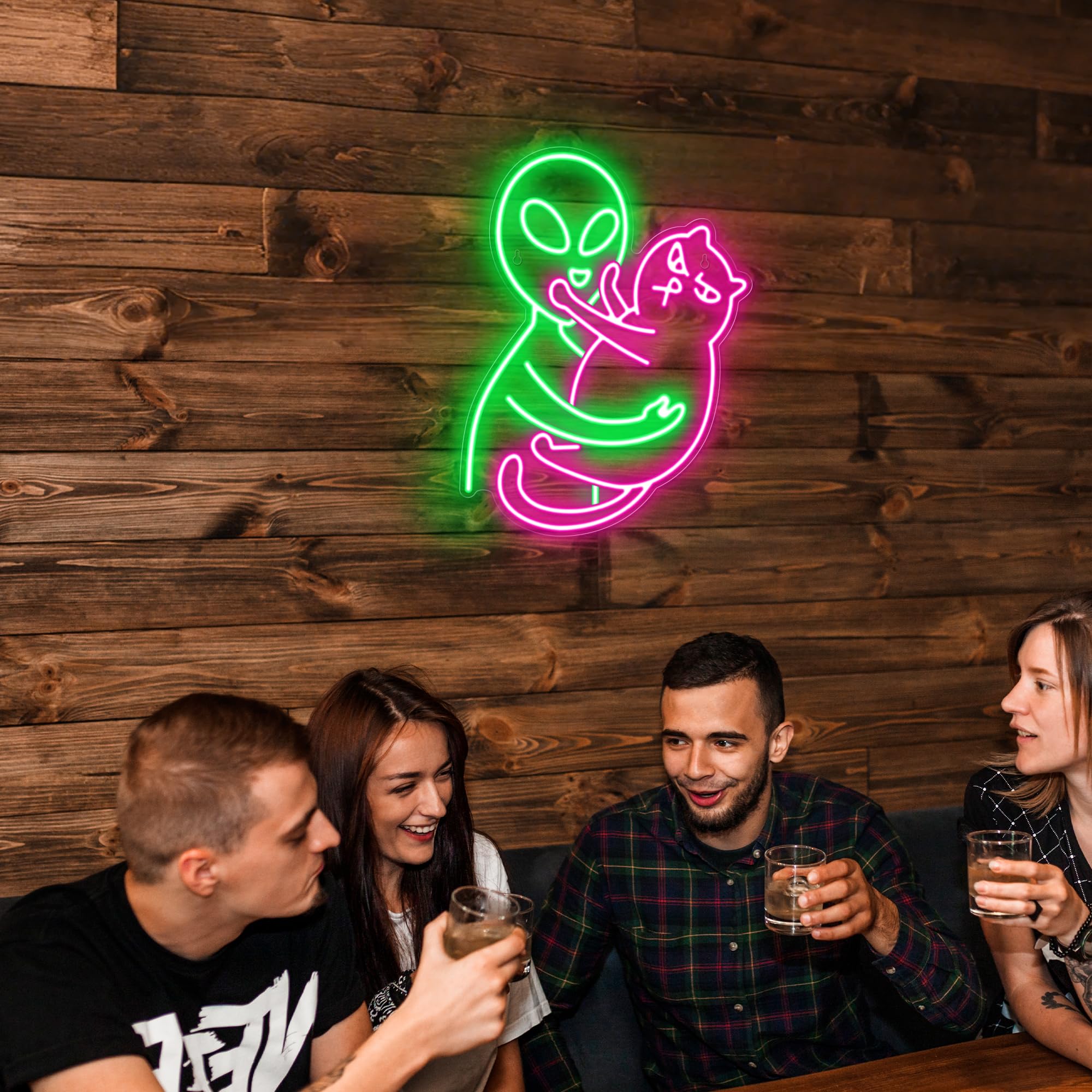 Kavaas Alien Cat Neon Sign  Green Alien Petting Cat Led Light For Game Room  Party  Bar  Man Cave Decor | Alien Neon Light Wall Decor - Best Gifts For Alien Fans  Teenage Boys  Kids