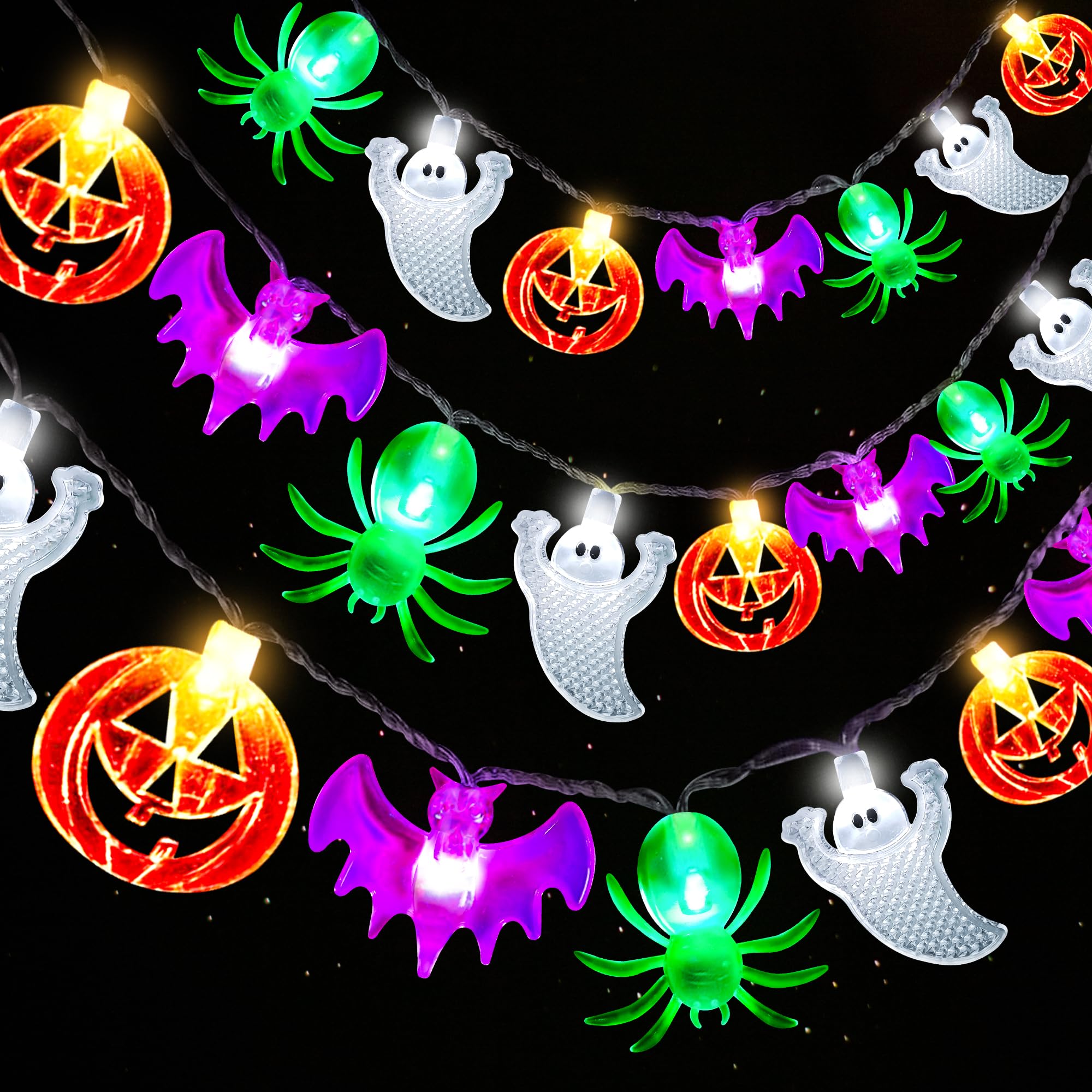 Biawoy 20Ft Halloween String Lights, 40 Led Pumpkin Bat Ghost, Timer, Waterproof, Battery Operated