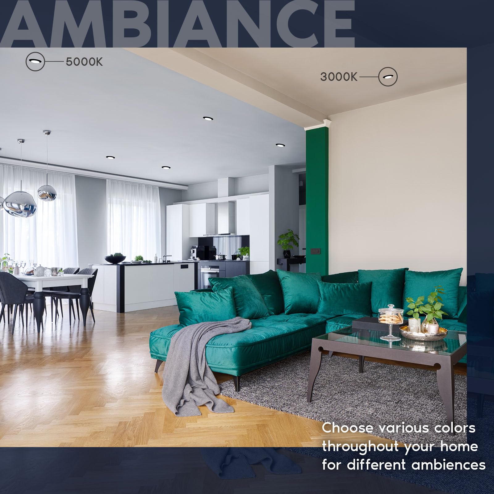 LUXRITE LED Disk Lights, Dimmable Ceiling Light, 5CCT 2700K-5000K, 12.5W, 1000LM, 6 Count