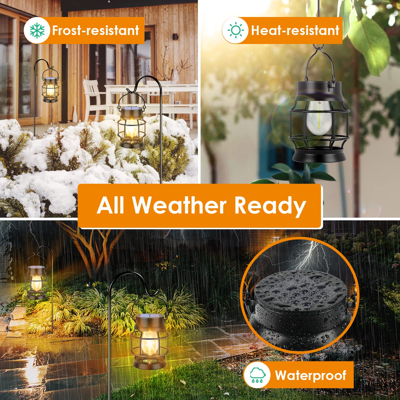 Ubright 2 Pack Solar Lantern Lights Outdoor Waterproof Metal Hanging Solar Lights For Outside Retro Design With Edison Bulb Deco