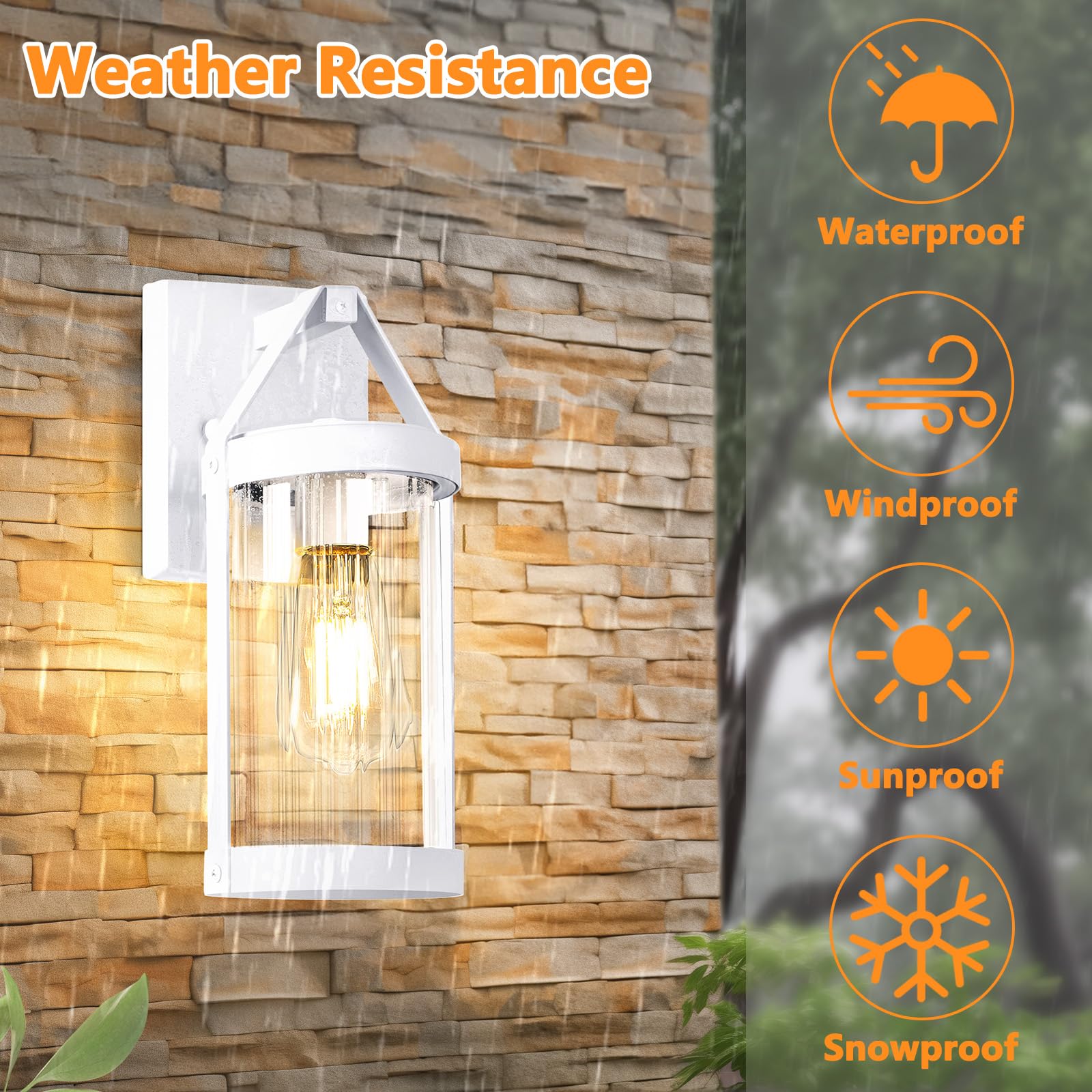 2-Pack Outdoor Light Fixtures Wall Mount, Waterproof Exterior Wall Lantern Front Porch Lights, Modern White Sconce Lighting With