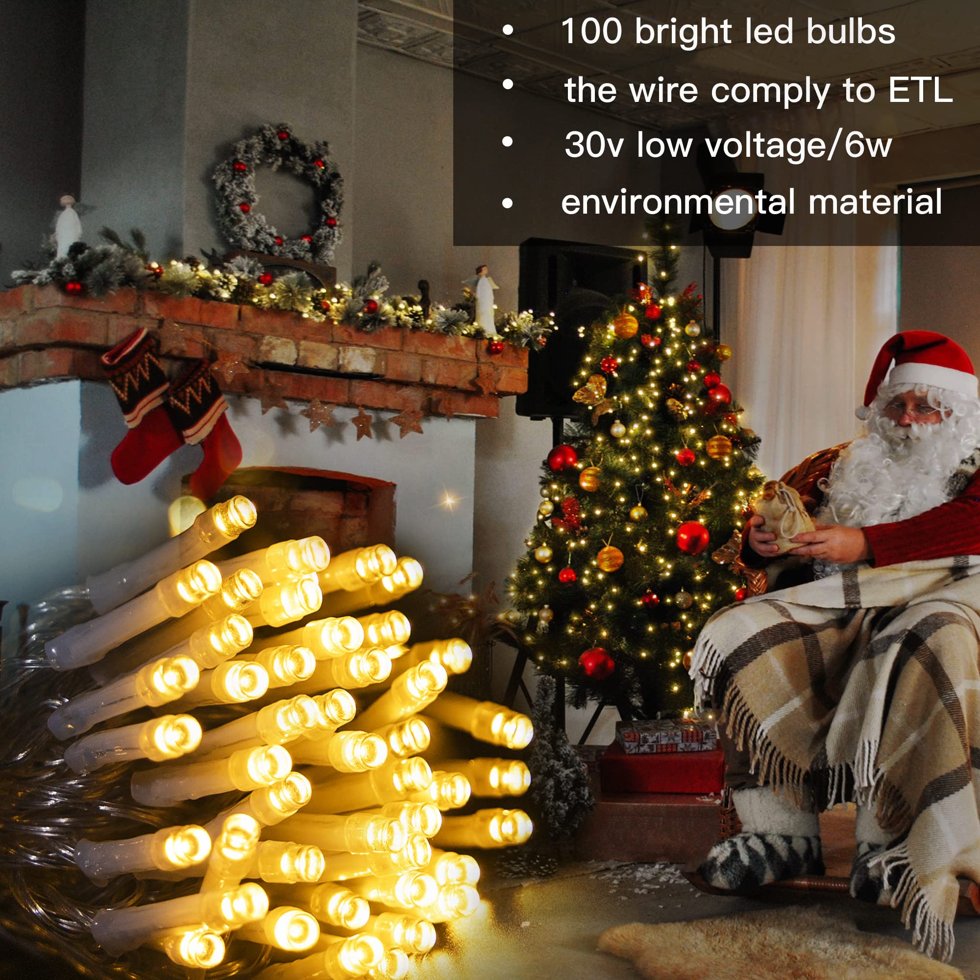 Hopolon 100 LED Twinkle Fairy Lights, 33ft Warm White Indoor Outdoor, Waterproof Clear Wire, Model QX-U-O-S-100-A-C