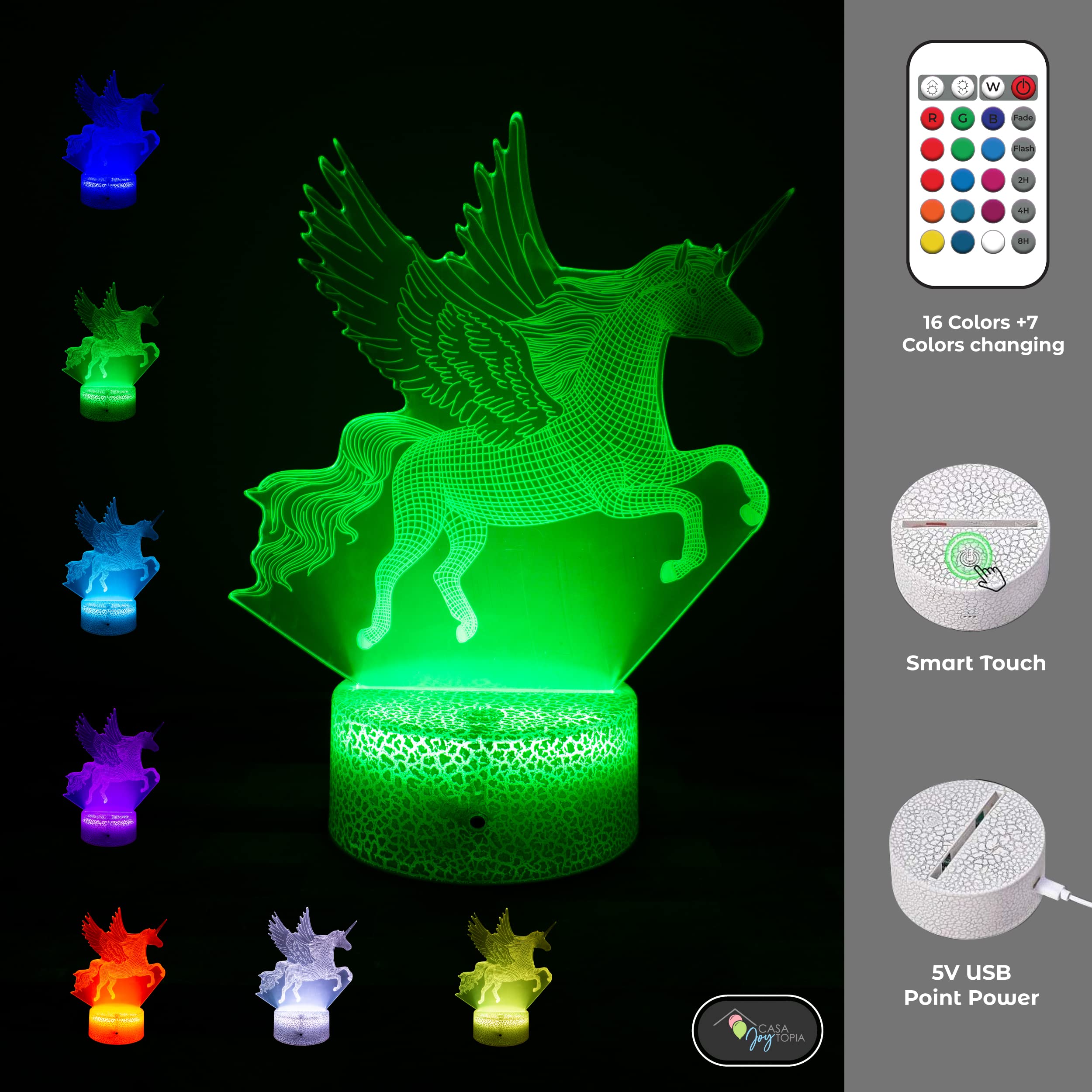 Casa Joytopia Unicorn Night Light For Girls - Creative And Fun 3D Night Light For Kids To Fall Asleep To With Automatic Timer To Switch Off