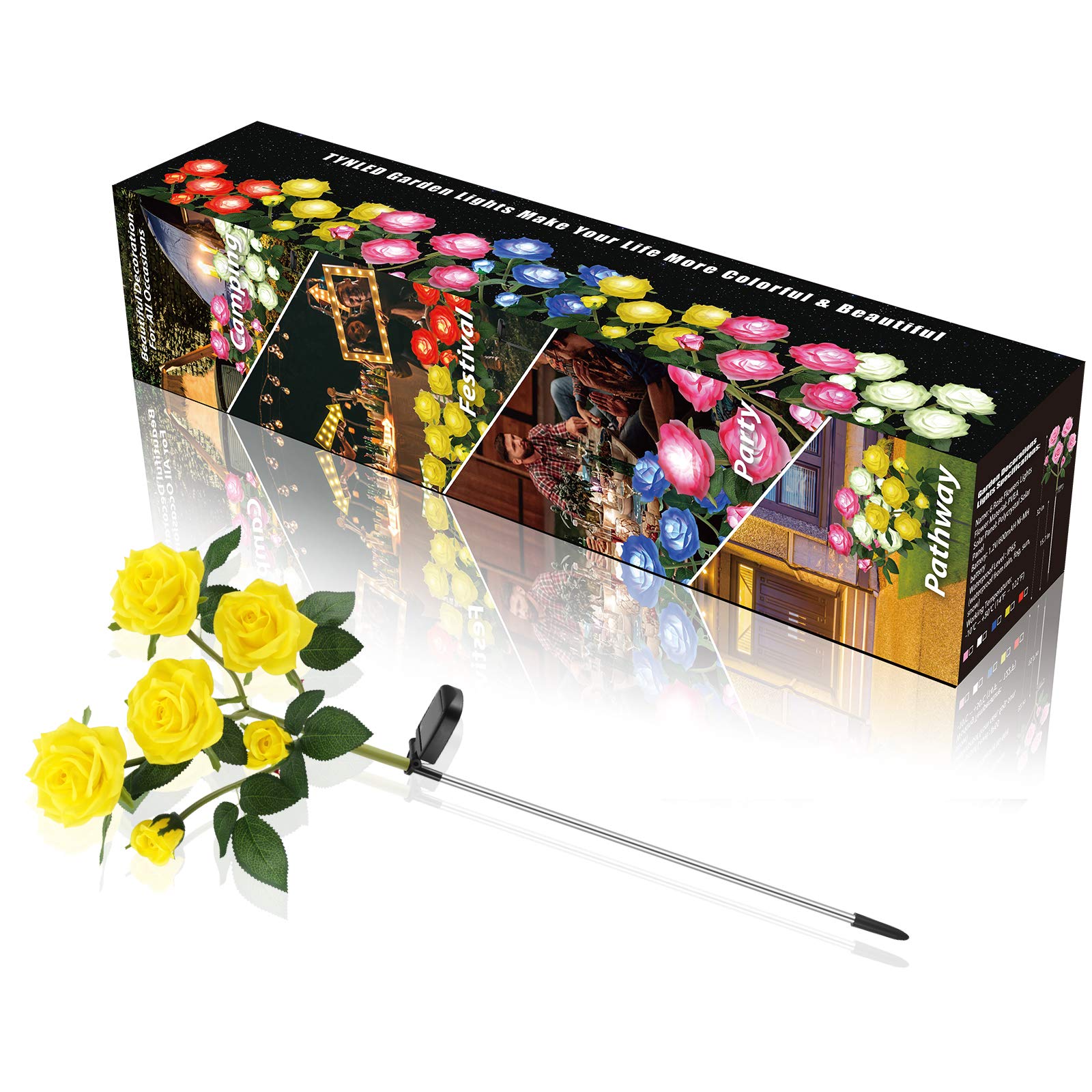 Tynled Solar Garden Stake Lights - 2 Pack Waterproof Led With 6 Yellow Rose Flowers, Perfect For Patio, Pathway & Lawn Decoration