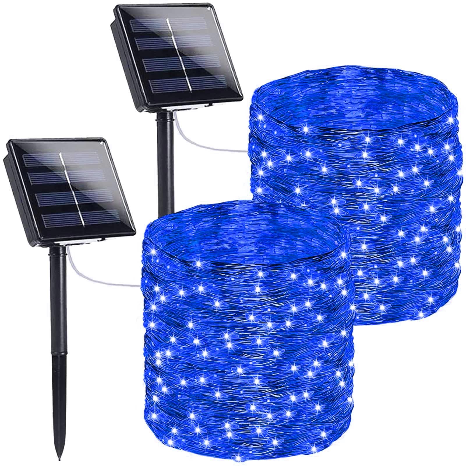 SANJICHA Blue Solar String Lights, Extra-Long 2 Pack 144FT 400LED Super Bright Solar Fairy Lights Outdoor, Waterproof Copper Wir