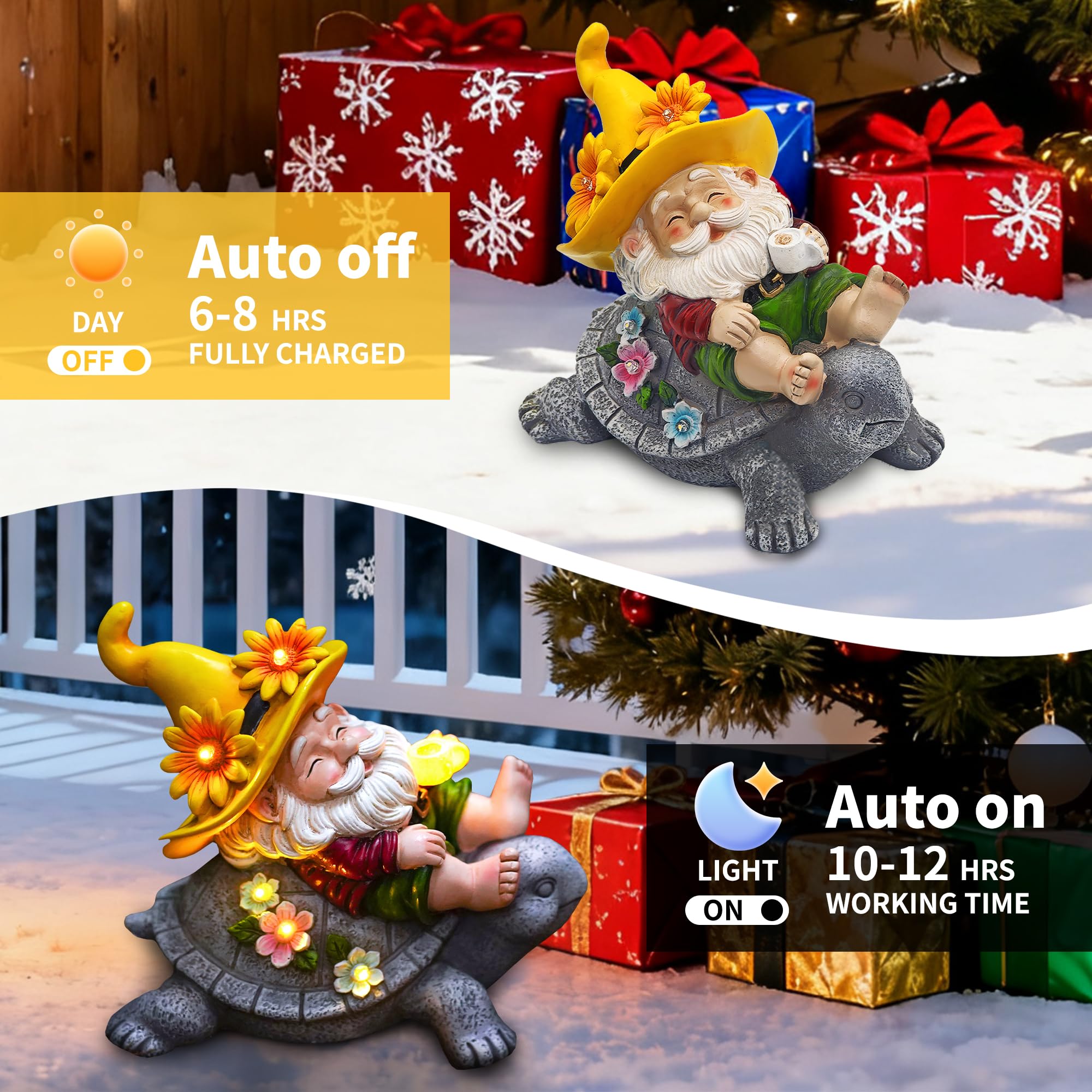 Cffownug Christmas Garden Gnomes Outdoor Decor: Funny Sunflower Gnome Sitting On Turtle With Solar Lights Outside Decoration For Lawn Yard Patio Garden Gifts For Women