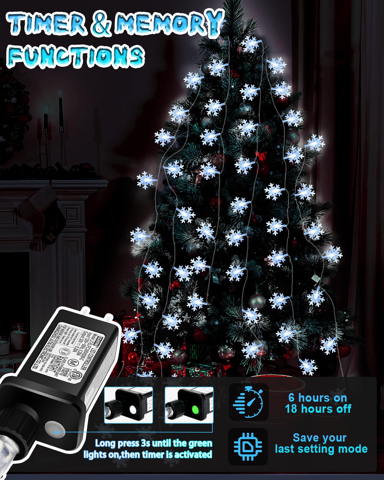 Christmas Snowflake String Lights Outdoor, 100 Led 49Ft Icicle Lights Waterproof With 8 Modes Timer Xmas Decorations, Plug In Fairy Lights For Curtain, Eaves, Window, Party, Tree, Garden, Yard- White