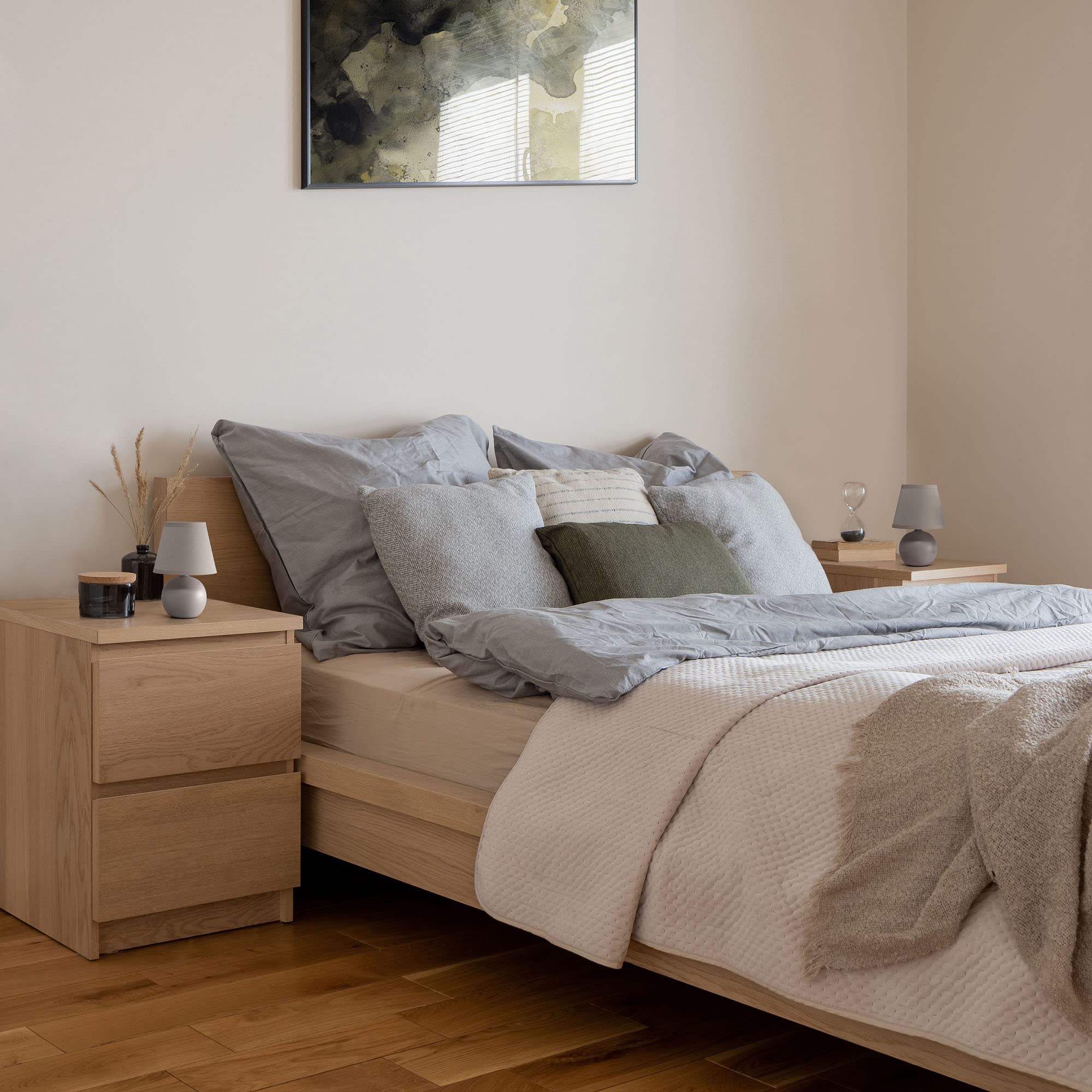 Creekwood Home Gray Ceramic Orb Base Table Lamp Set, 8.66&quot; With Drum Shade, 2-Pack