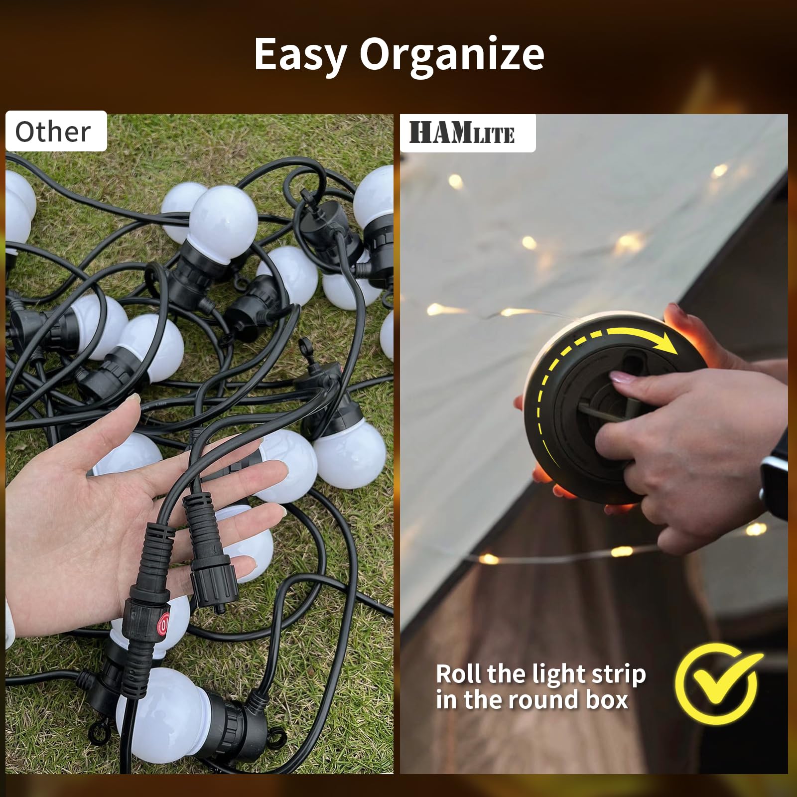 Hamlite Camping String Lights,2 In 1 Outdoor Waterproof Portable Stowable String Light With 5 Lighting Modes(32.8Ft), Usb Campin