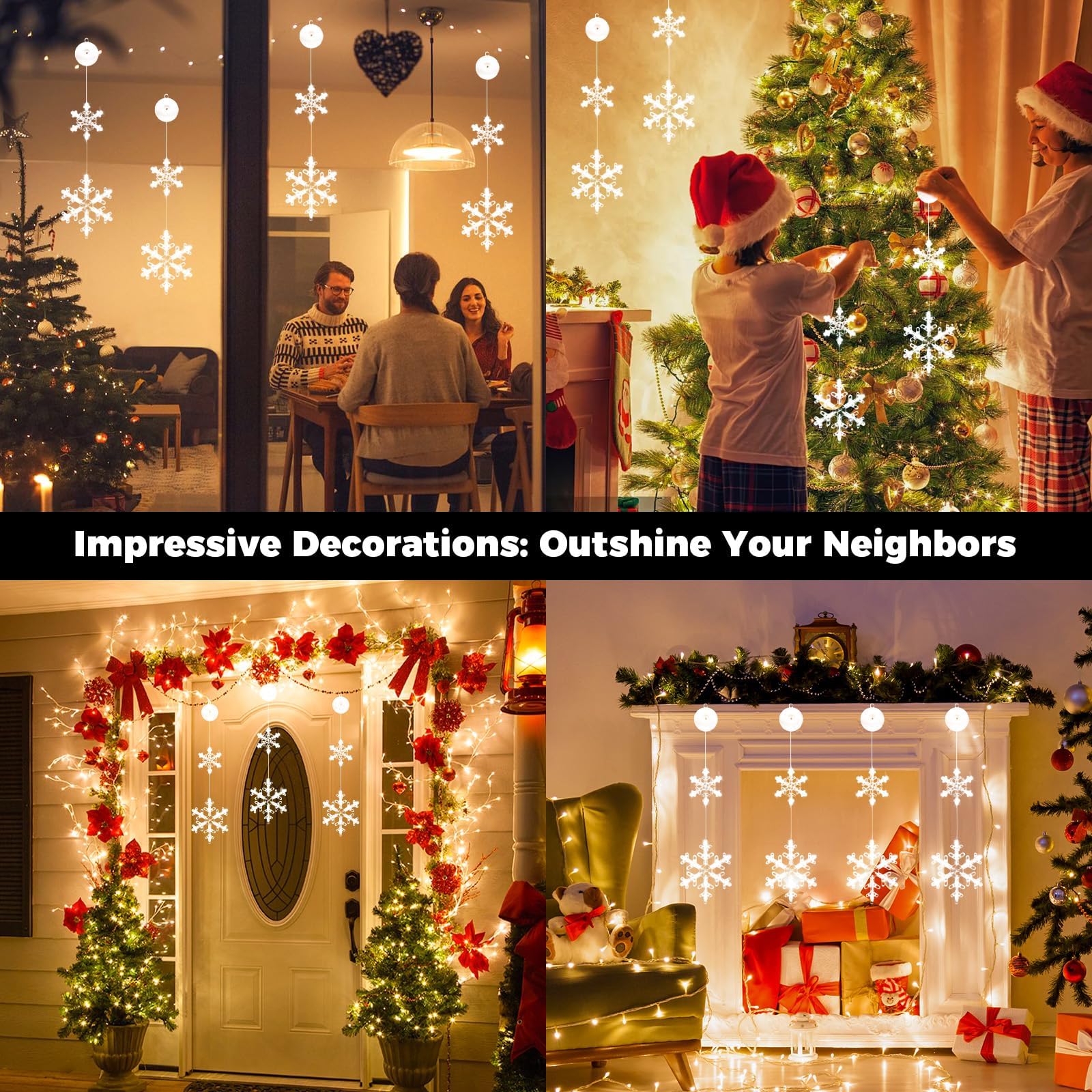 Suddus Christmas Window Lights Decorations, 2Pcs Battery Operated Snowflake Lights With Suction Cup, Timer & 2Modes Hanging Christmas Lights For Tree Indoor, Holiday, Fireplace, Wall, Cool White