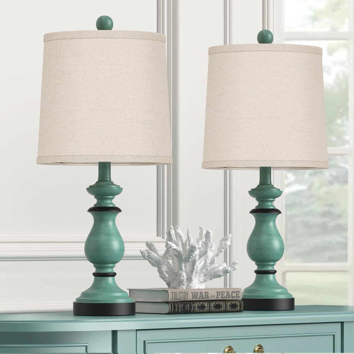 PARTPHONER Traditional Table Lamp Set of 2, Rustic Farmhouse Table Lamps for Living Room Bedroom, 22'' Bedside Desk Lamps Vintag