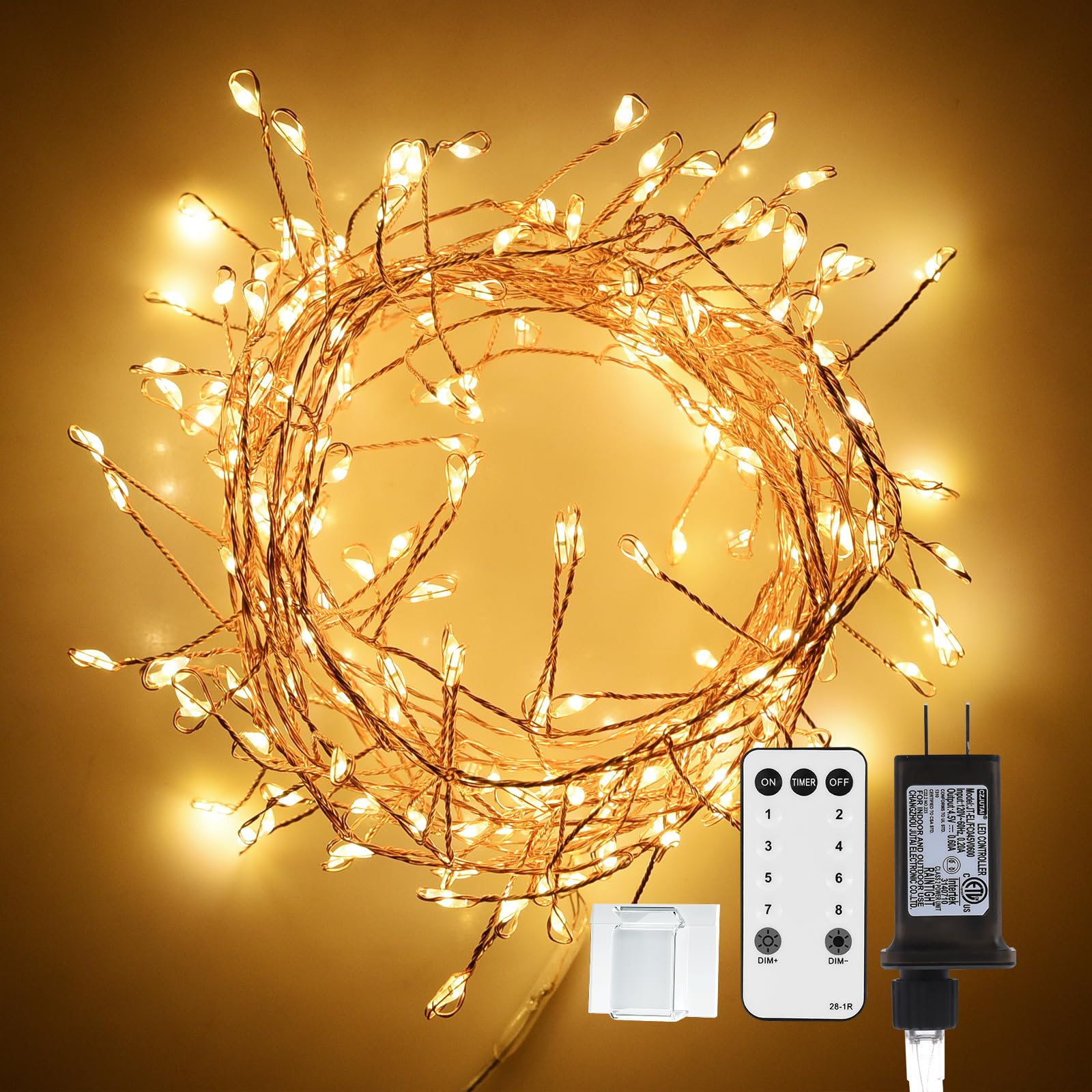 Dailyart 200 LED Fairy Lights, Gold Copper Wire, Remote Control, 10Ft, 8 Modes, Timer, Warm White for Bedroom, Party, Wedding, Christmas