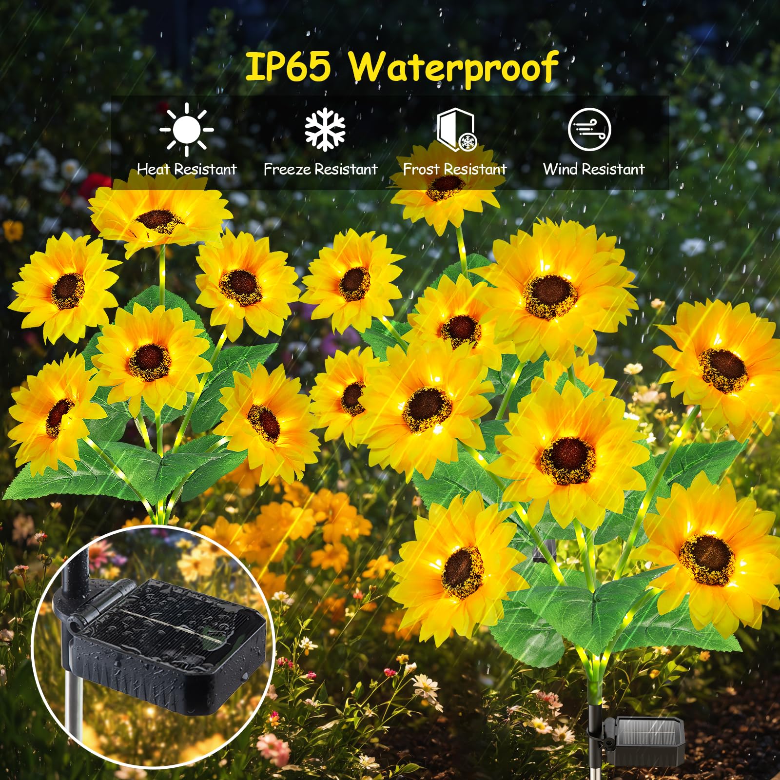 Garpar Solar Sunflower Lights, 6 Pack, Waterproof Outdoor Decor, Yellow ABS, Auto On/Off Garden Lights, Perfect Gift for Mother