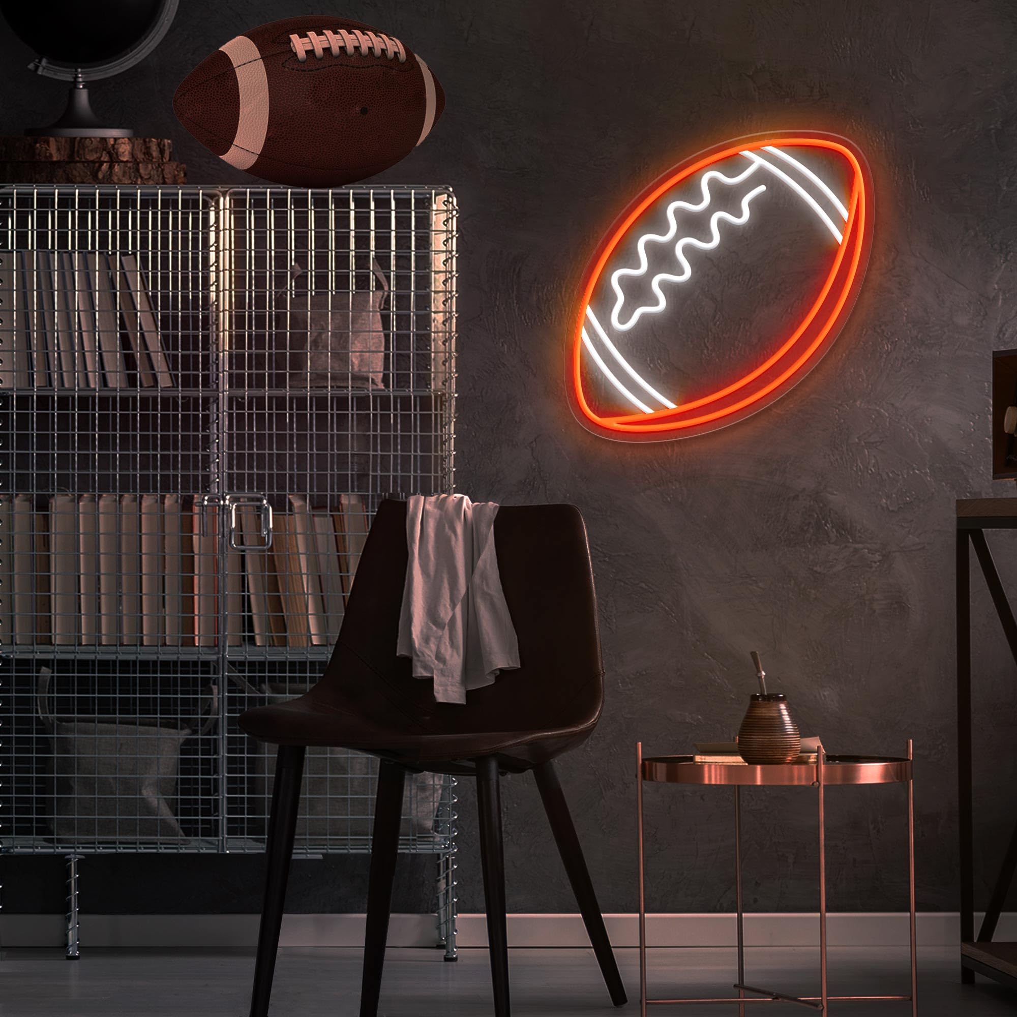 CULOIS Football Neon Sign, 12.6inx12.6in, Orange-Football, LED Light for Wall Decor in Bedrooms and Game Rooms
