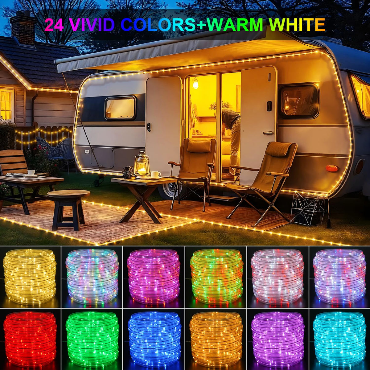 StarryEver 66ft 200LED Rope Lights, RGB Color Changing & Warm White, P ...