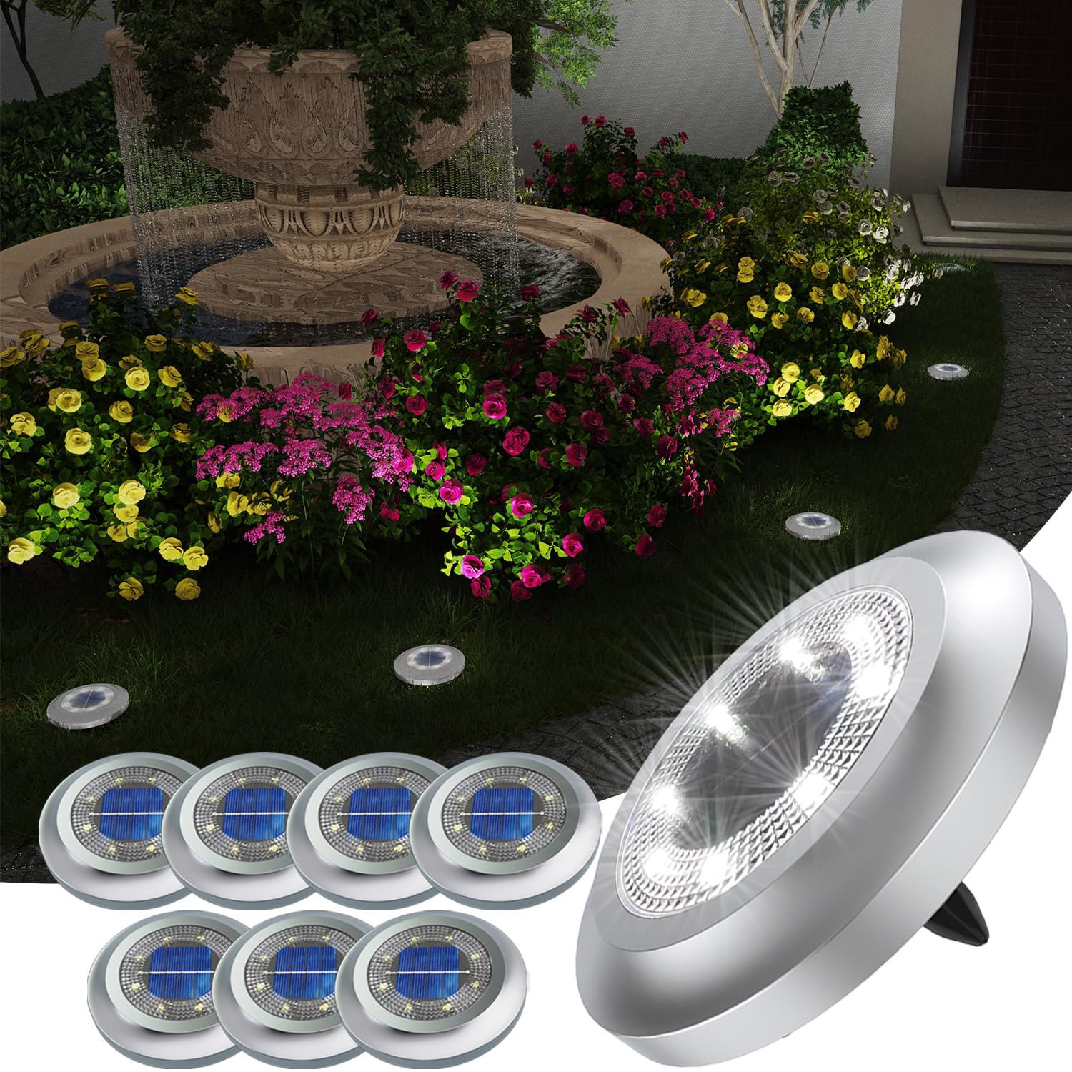 Solar Lights Outdoor, 2024 New Upgrade Disk Light, Solar in-ground Lights for Landscape Walkway Lawn Steps Decks, LED Lamps, Wat