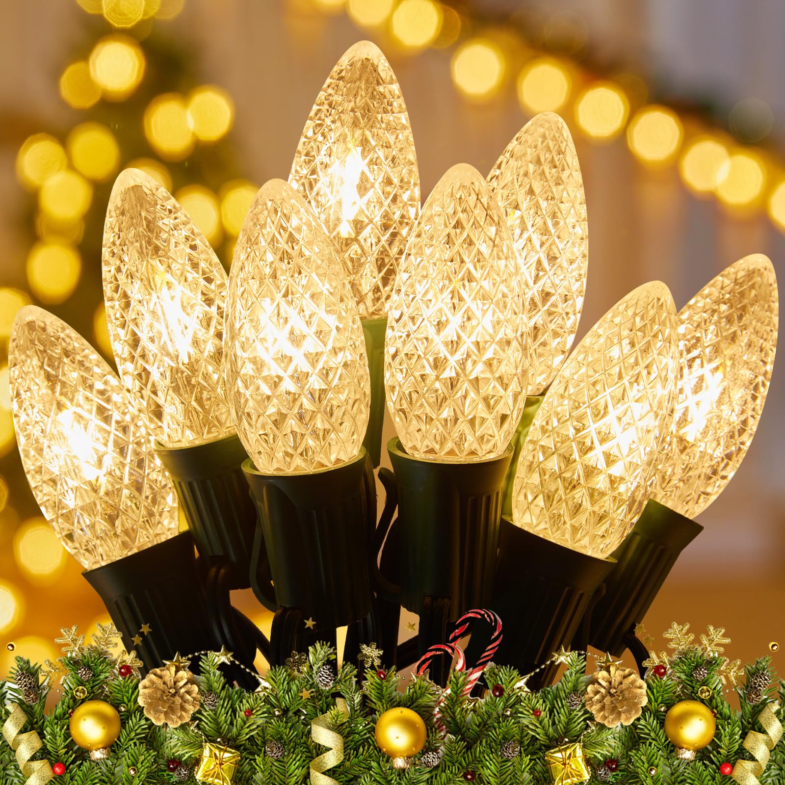 Minetom C9 LED Outdoor Christmas Lights, 150 FT, 75 LED, Waterproof, UL Certified, Warm White, Model GYPI-O75LAU