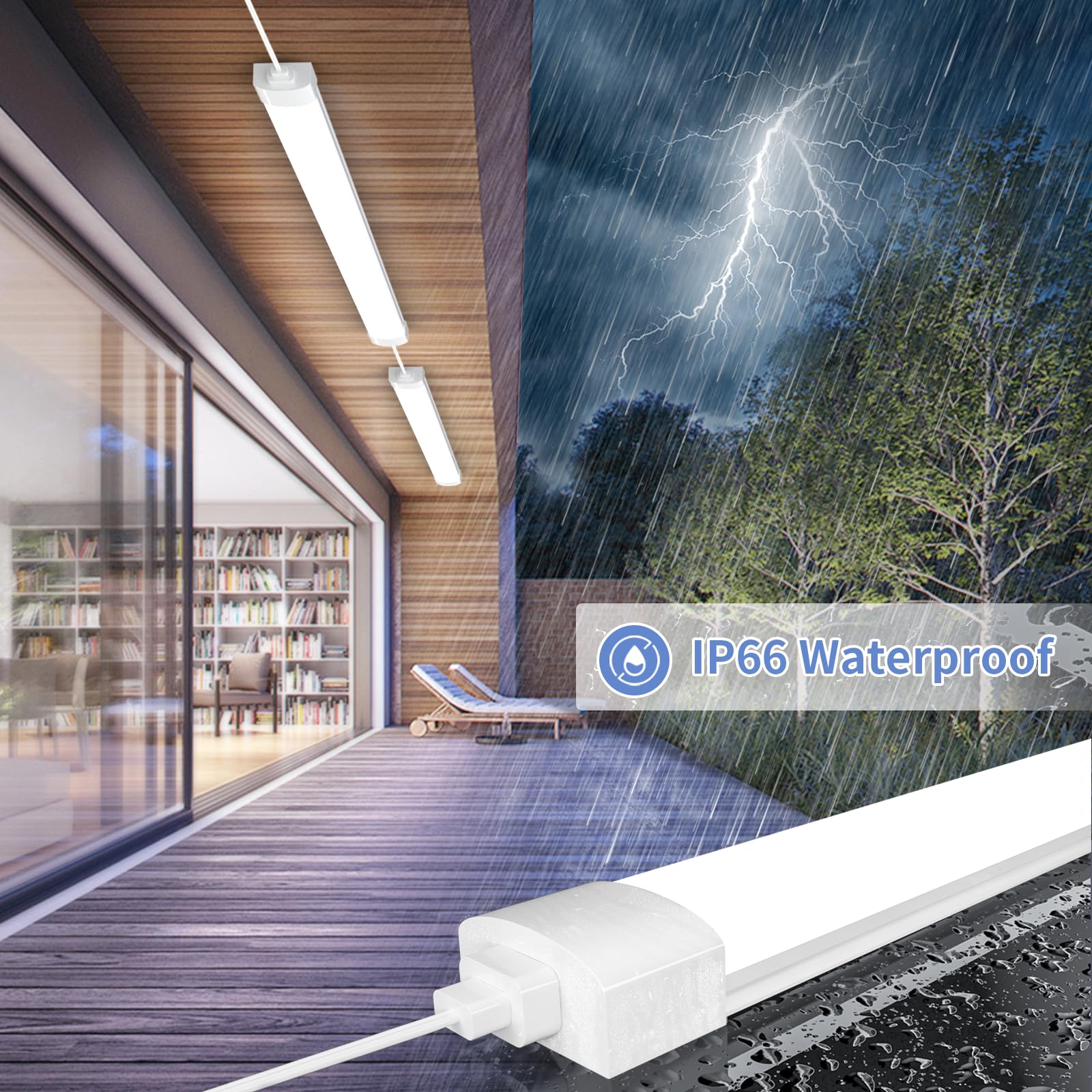 Airand Led Ceiling Light Fixture With Plug 5000K, Triproof Led Tube Lights 45W Linkable Closet Light For Workbench Kitchen Basem