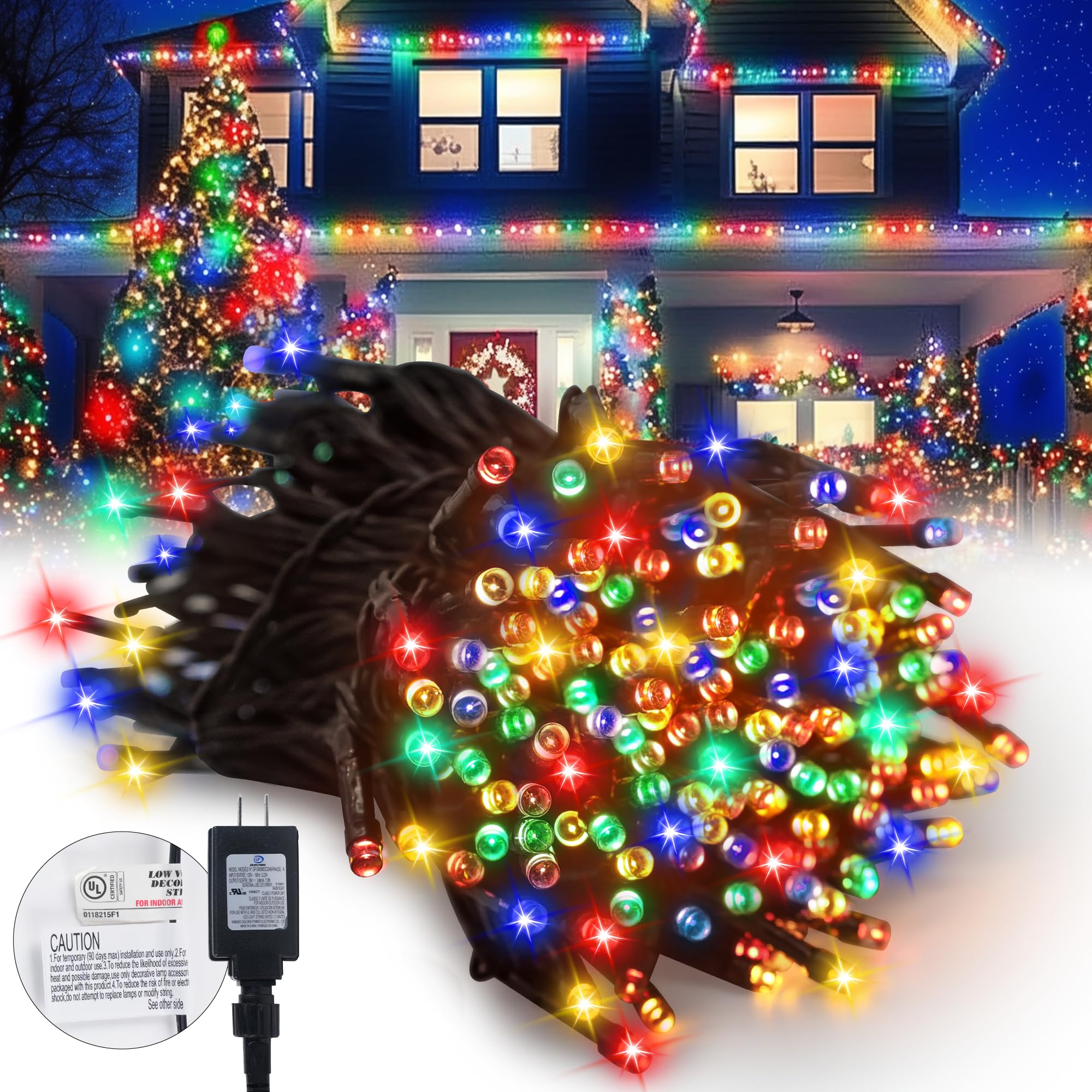 Kwaiffeo Christmas Tree Lights, 100FT 300LED Multi Colored Christmas Lights, 8 Modes Connectable Colored Lights for Xmas Hallowe