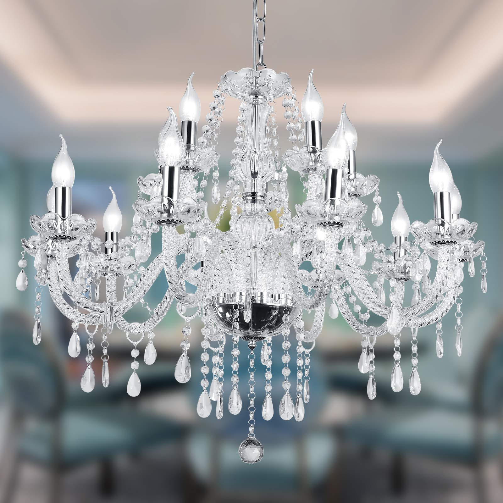 Panghuhu88 Crystal Candle Chandeliers Lighting Modern 12 Lights Pendant Ceiling Fixture Lamp For Dining Living Room Bedroom Hall