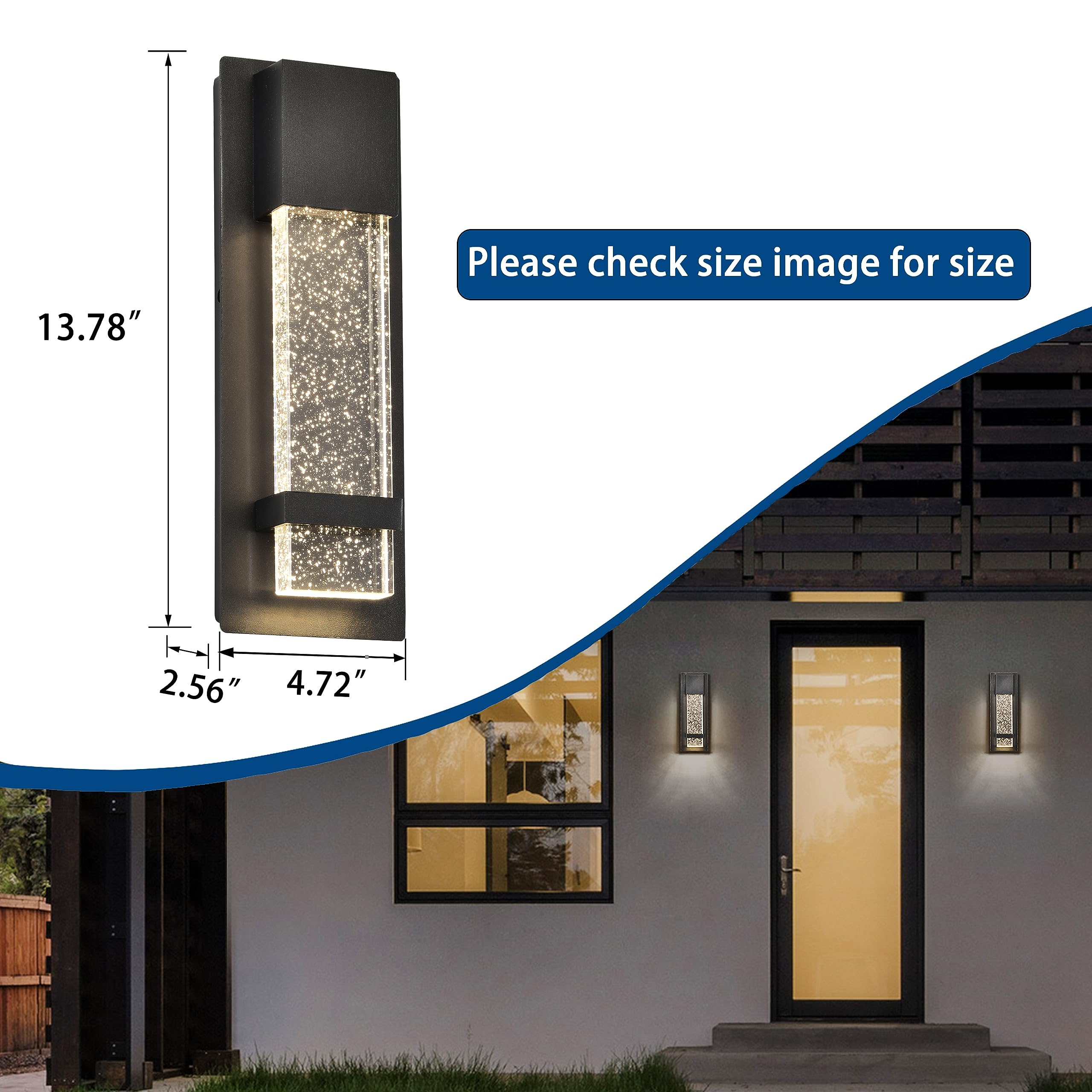 13.78'' Outdoor Light Fixtures Wall Mount Led Warm Light Modern Wall Light With Crystal Bubble Glass Black Aluminum Waterproof E