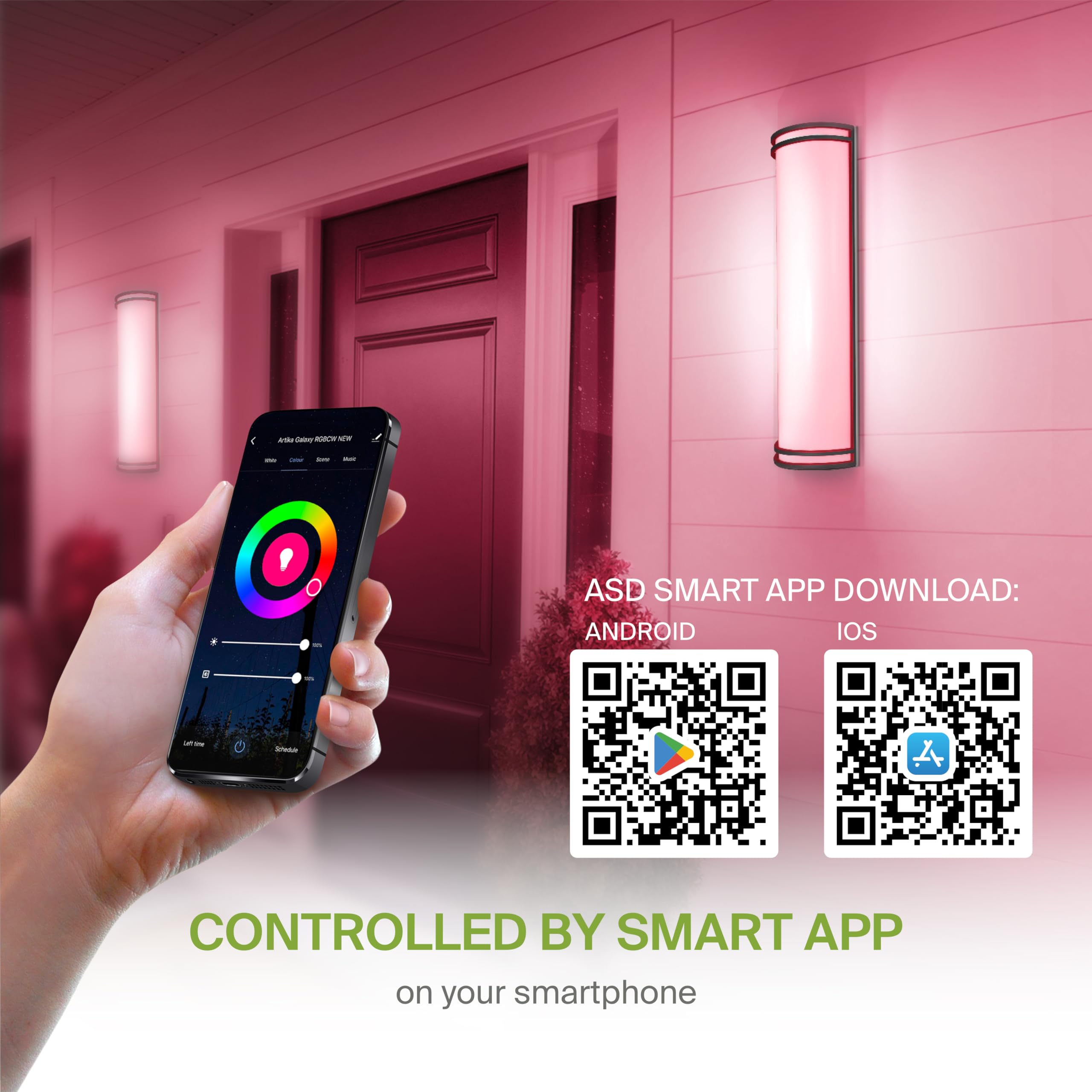 Asd 24 Inch Smart Rgbw Led Outdoor Wall Mount Light Fixture - Black Rgb Wall Sconce Exterior Lighting - 120-277V 23W 2700-6500K