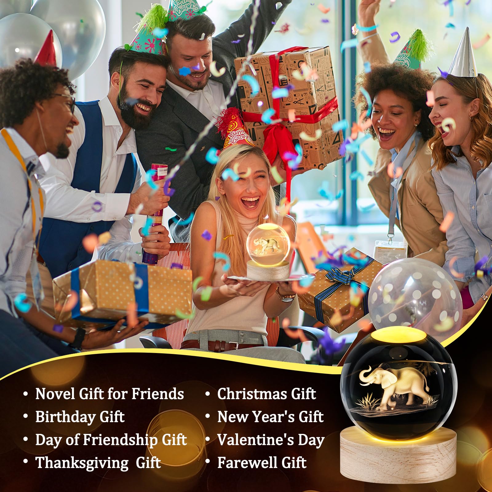 Jetec 2 Sets Thanksgiving Elephant Crystal Ball Night Lamp 3D Elephant Friendsgiving Gift  Light With Wood Base Friendship Card Best Friend Decor Gift For Long Distance Bff Women Christmas Birthday