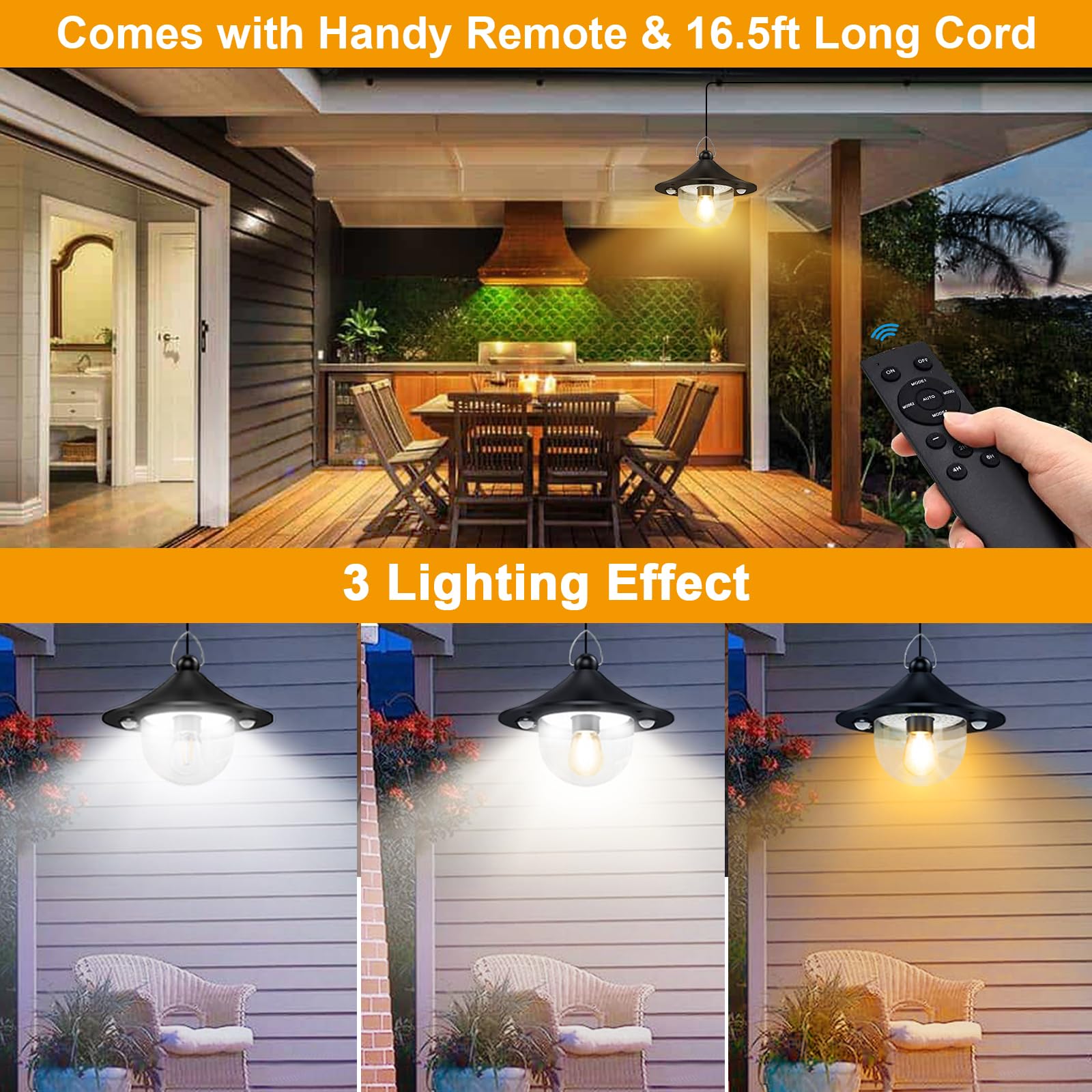 Solar Barn Light Indoor Outdoor Shed Lights Solar Powered With Remote & Motion Sensor, Waterproof Solar Hanging Pendant Lamp For