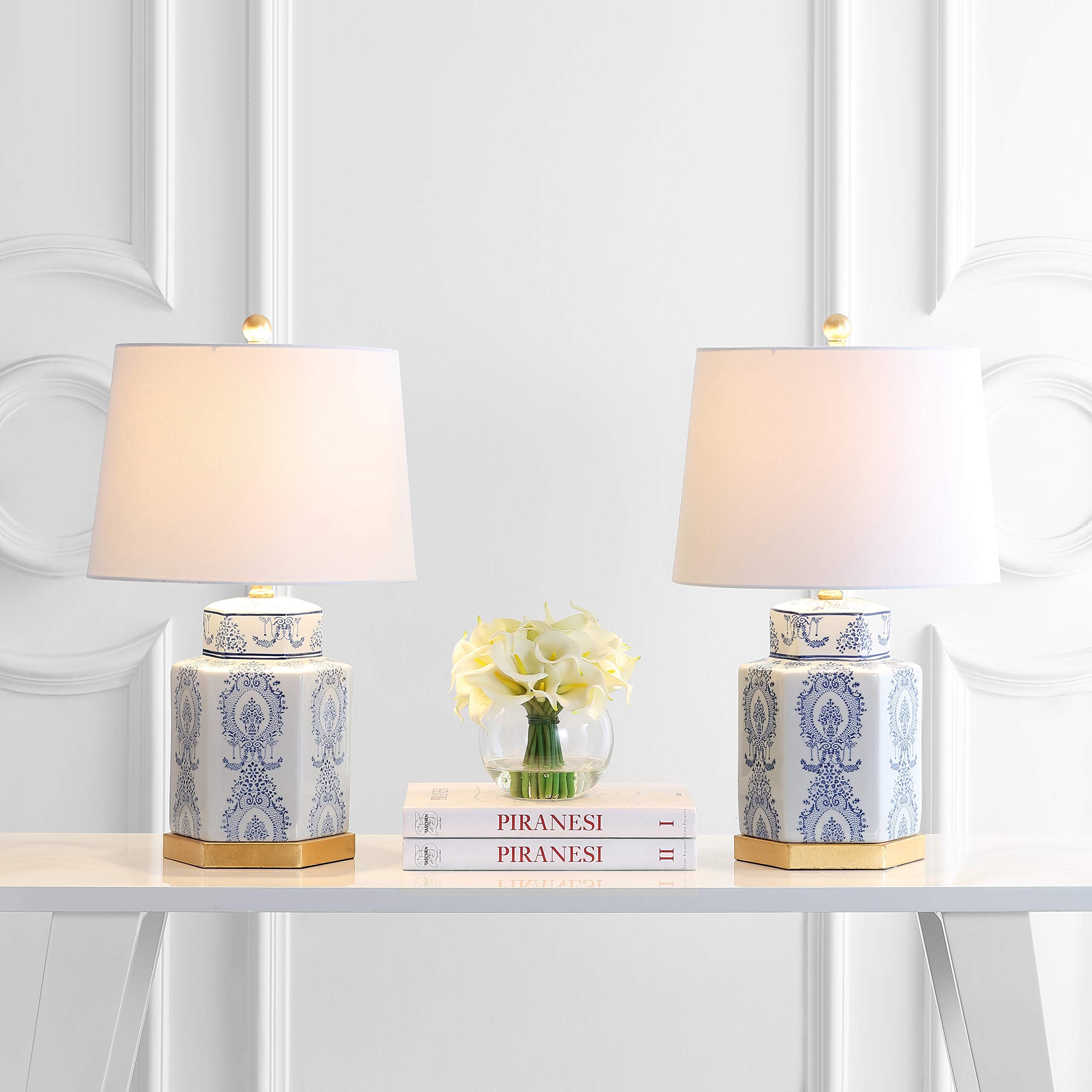 SAFAVIEH 23-Inch Bodin Table Lamp Set of 2, Blue/White, LED Bulbs Included, Ideal for Bedroom, Living Room, Home Office