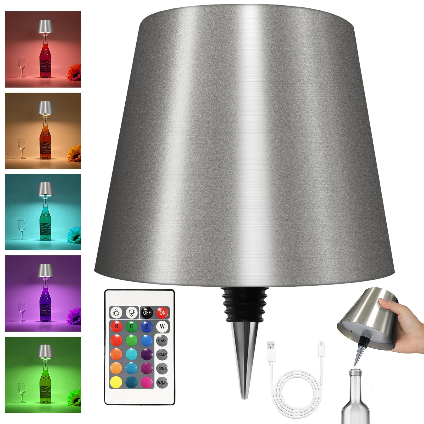 Hoide Wireless Bottle Lamp  Wine Bottle Lights With Touch Dimming  Rechargeable Rgb Table Lamps  Bottle Lamp Shade Waterproof Table Lamp For Bedroom  Bar  Restaurants And Outdoor Use